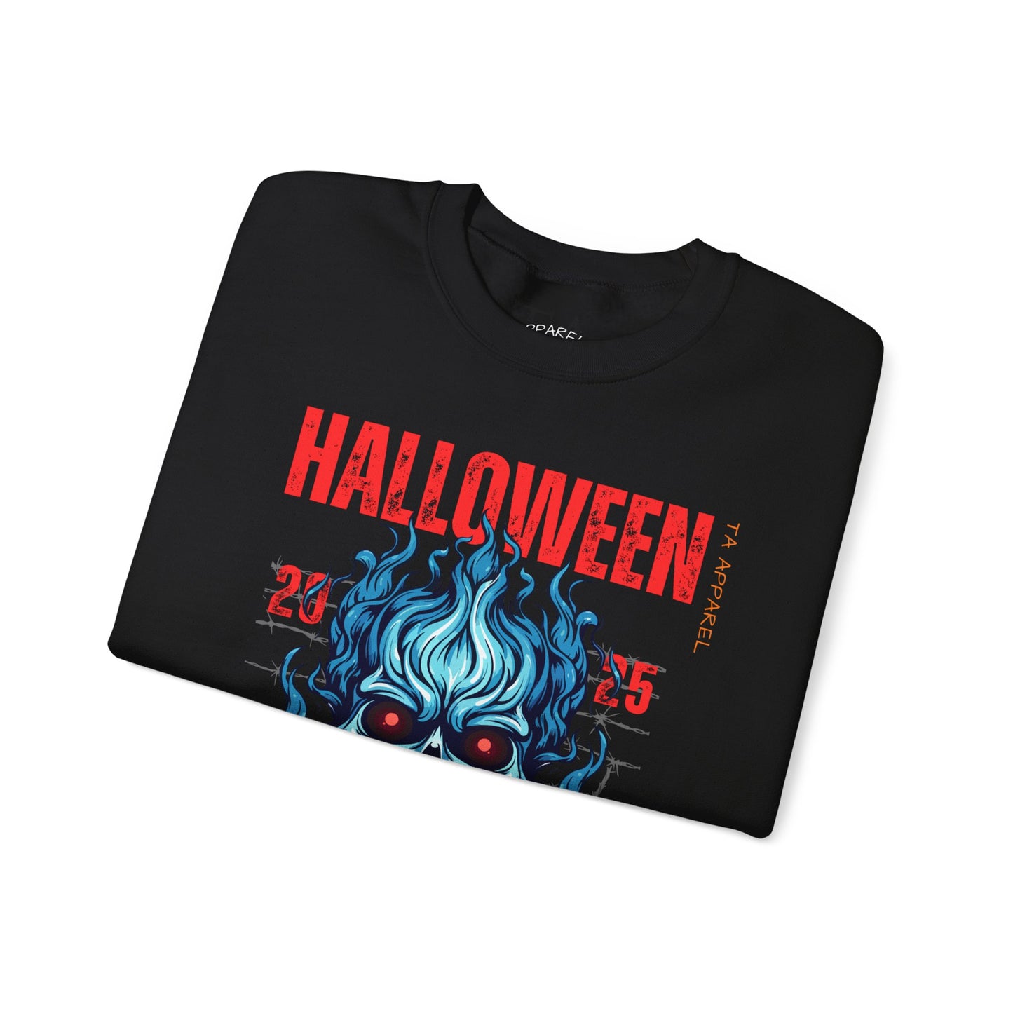 Halloween Fire Skull Sweatshirt, Unisex Crewneck for Fall, Spooky Season Apparel, Gift for Halloween Lovers, Cozy Awareness Top