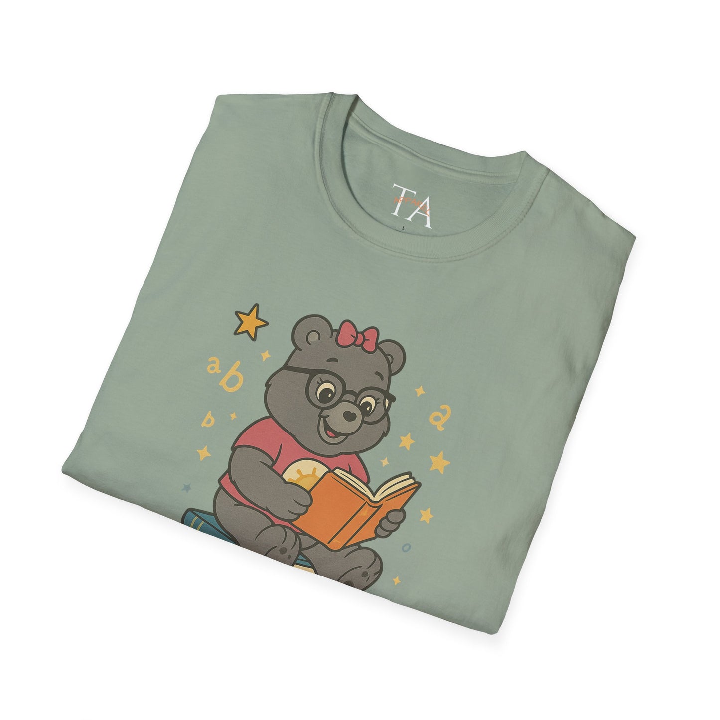 Carebear Jr Book Design Unisex Softstyle T-Shirt, Kids Graphic Tee, Children Reading Shirt, Cute Bear Illustration Top, Retro Style Apparel
