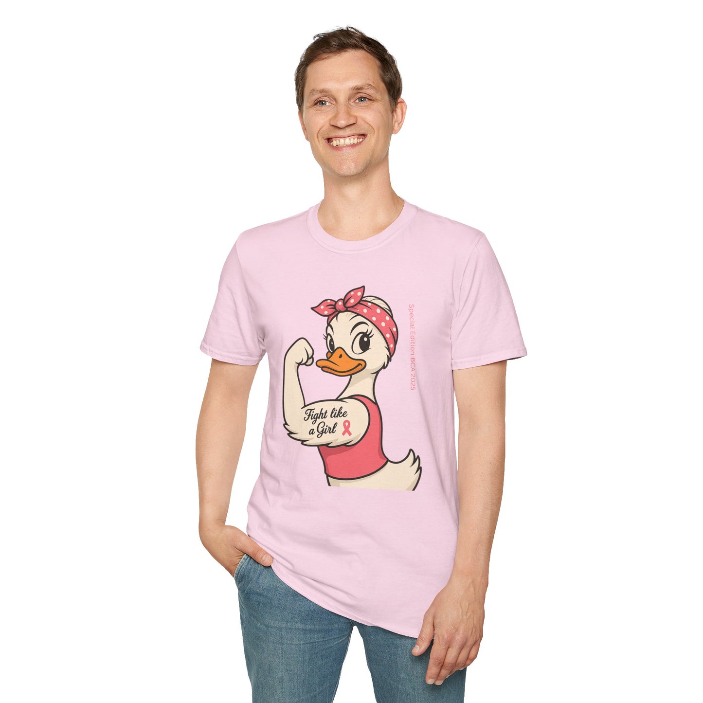 Breast Cancer Awareness Fight Like a Girl Duck T-Shirt, Rosie the Riveter Duck Empowerment Tee, Gift for Her, Feminist Apparel, Cute Graphic