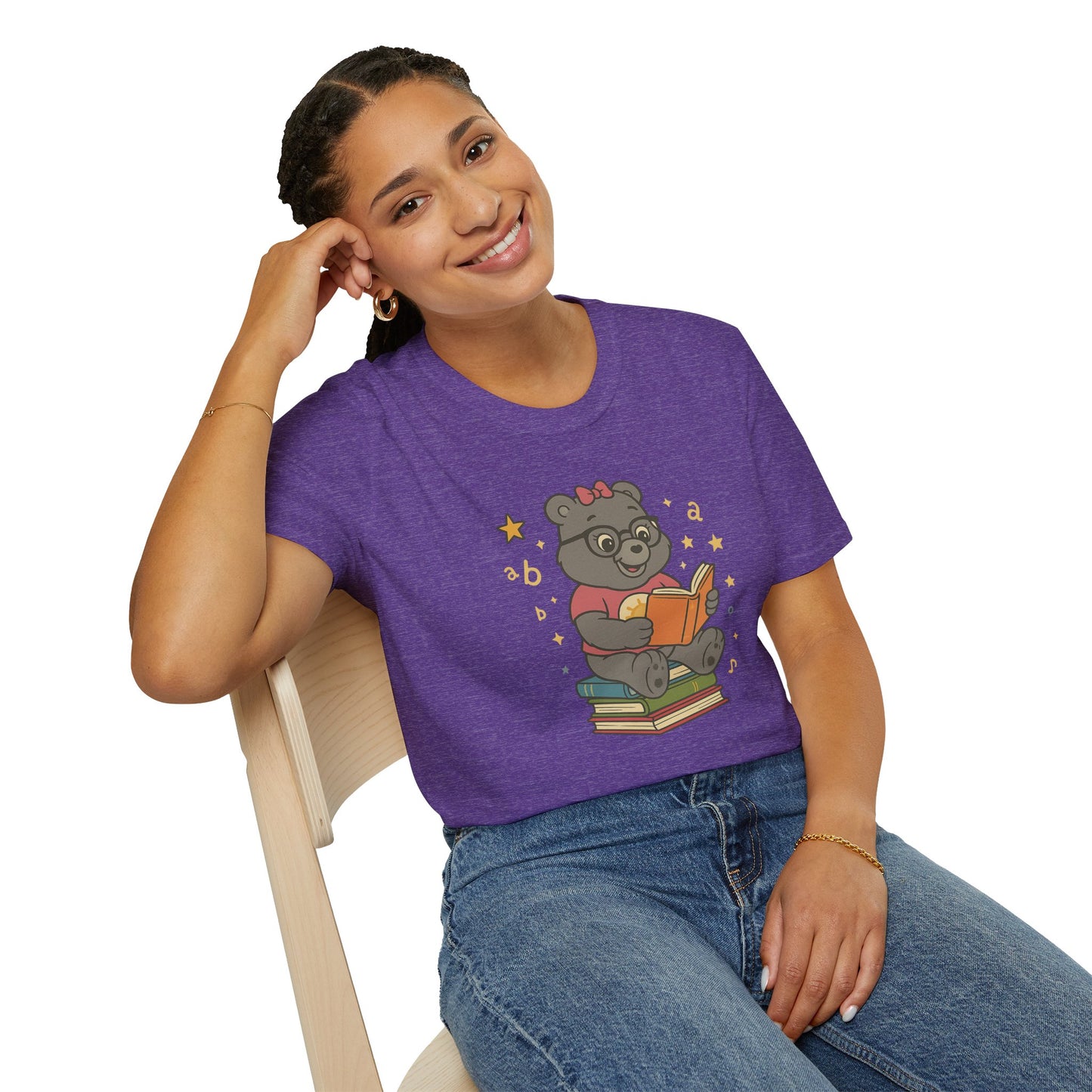 Carebear Jr Book Design Unisex Softstyle T-Shirt, Kids Graphic Tee, Children Reading Shirt, Cute Bear Illustration Top, Retro Style Apparel