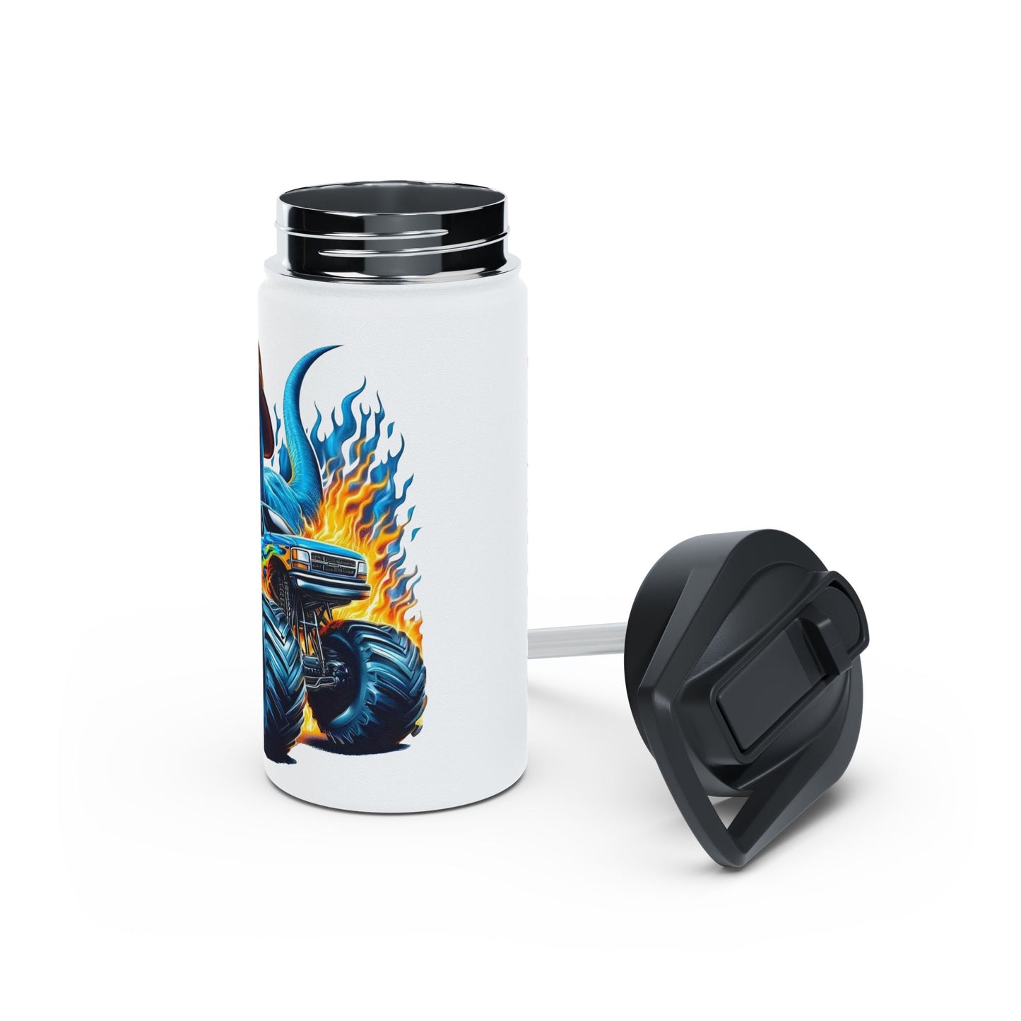 Kids Tumbler - Monster Truck Water Bottle - Monster Truck Flame Design | Customizable with Name, Cool Kids Hydration