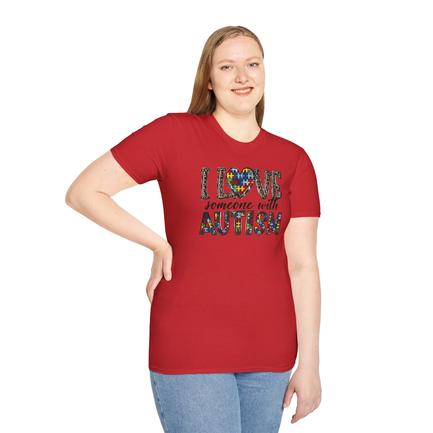 Autism Awareness Unisex T-Shirt - I Love Someone with Autism Design