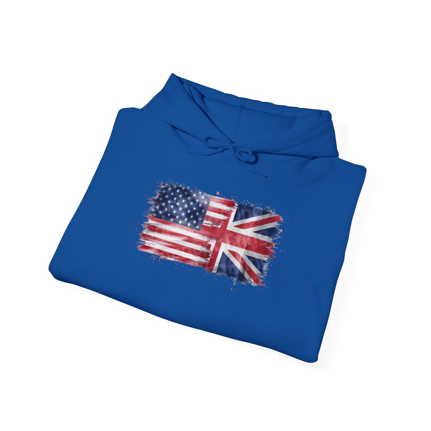 Patriotic Hooded Sweatshirt | Unisex Heavy Blend™ | USA & UK Flag Design | Cozy Gift for Holidays, Reunions, or Casual Wear