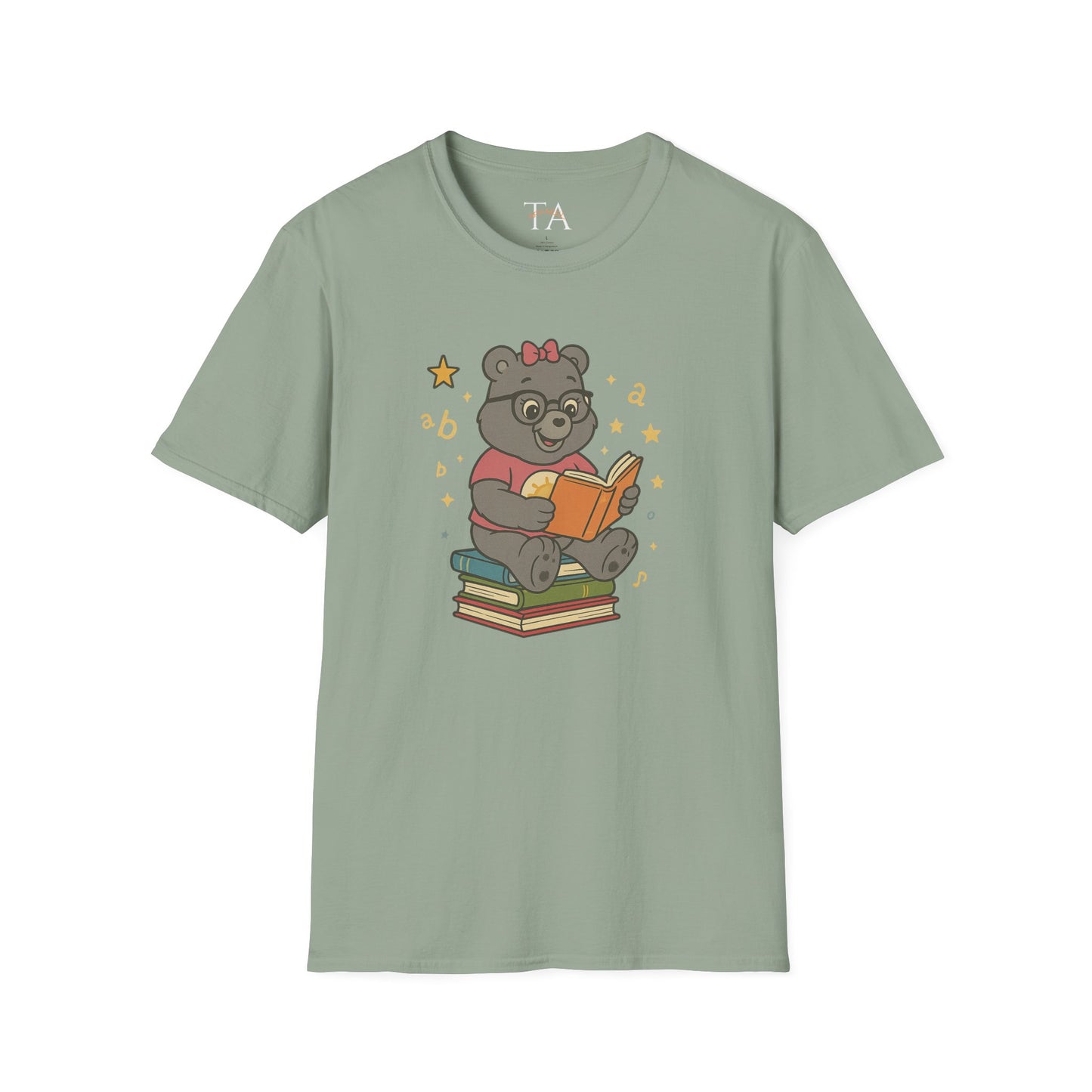 Carebear Jr Book Design Unisex Softstyle T-Shirt, Kids Graphic Tee, Children Reading Shirt, Cute Bear Illustration Top, Retro Style Apparel