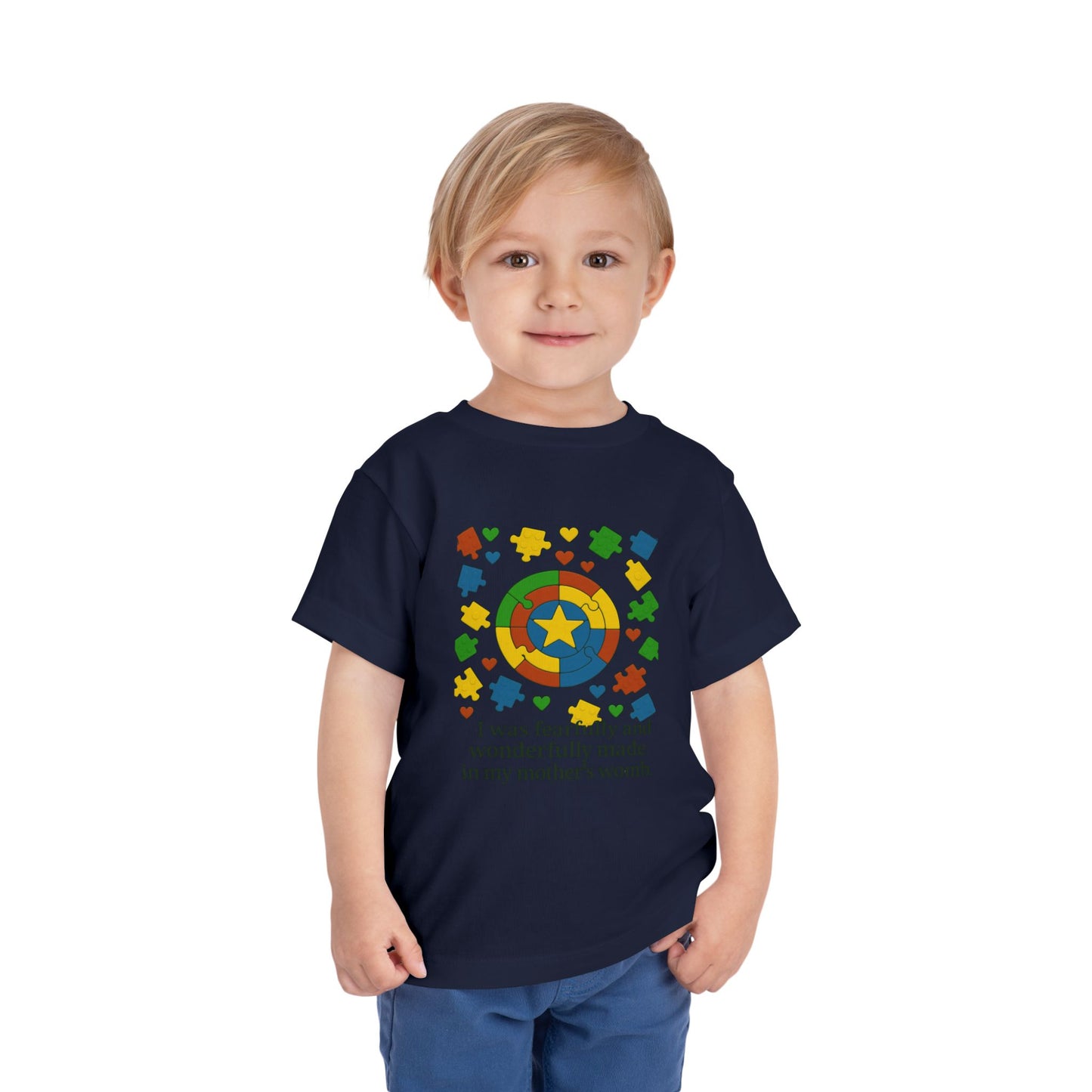 Autism Inspirational Tee - 'Fearfully and Wonderfully Made' - Toddler T-Shirt - Cute Gift for Kids, Baby Shower, Religious Celebrations