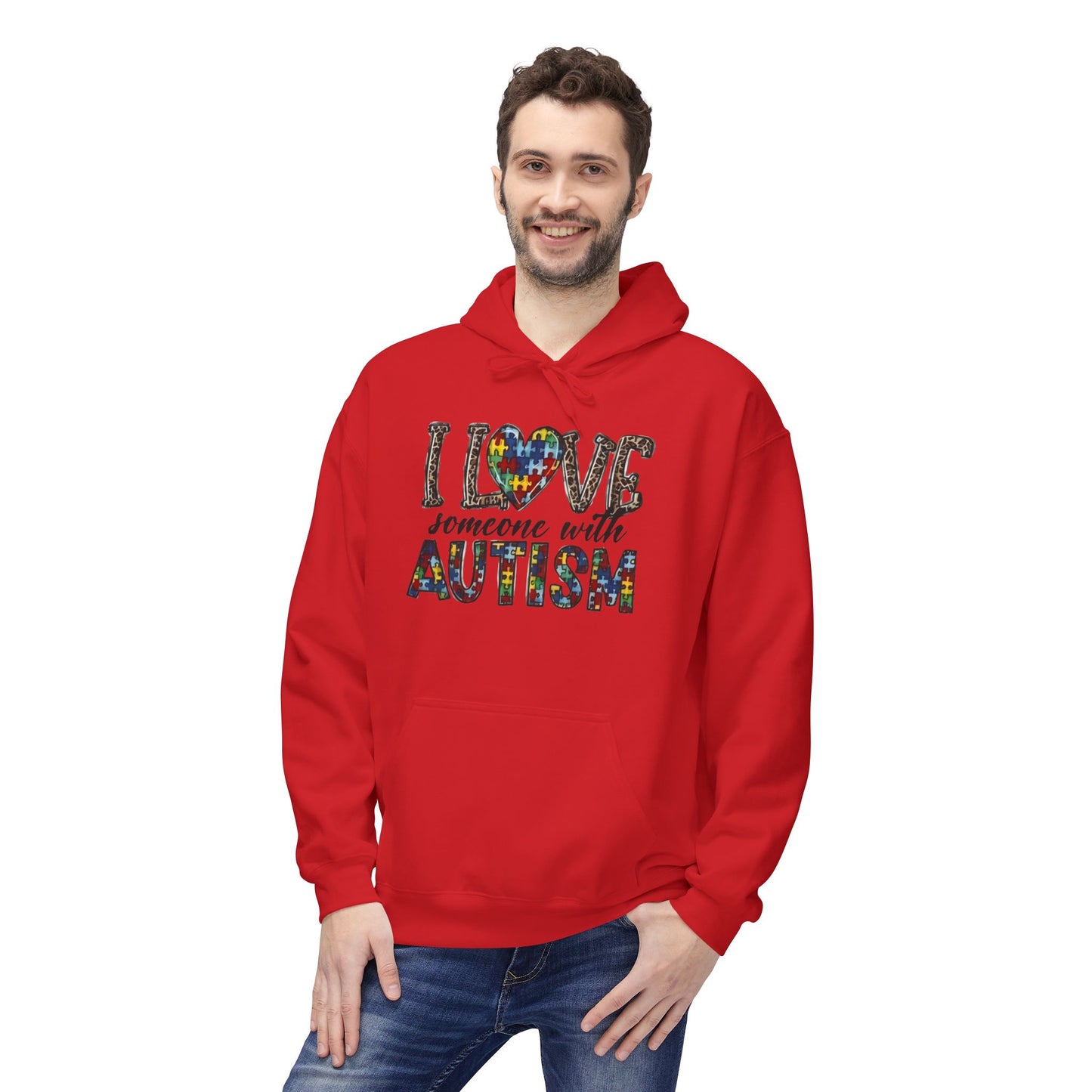 Autism Awareness Softstyle Hoodie - "I Love Someone With Autism" Puzzle Heart Design