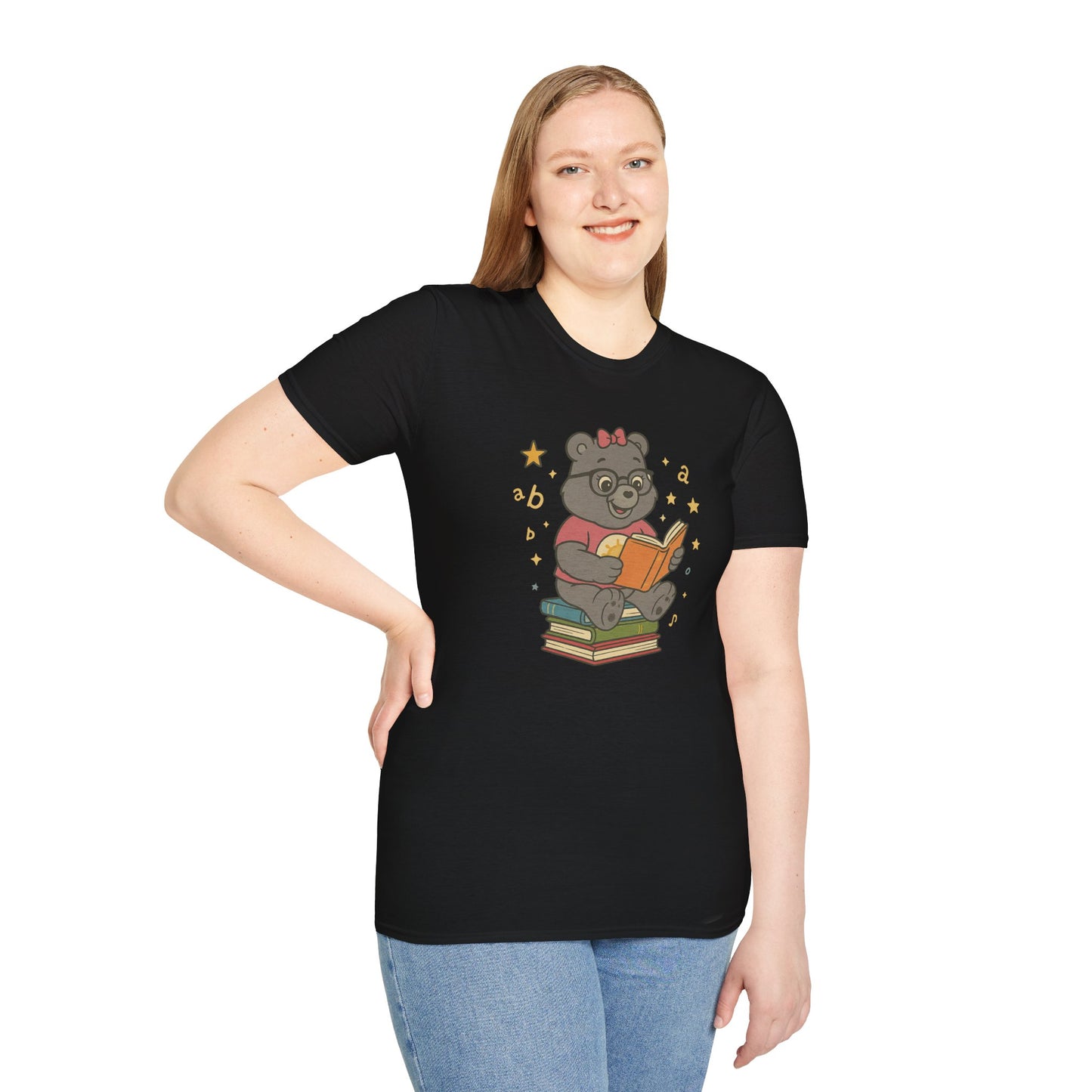 Carebear Jr Book Design Unisex Softstyle T-Shirt, Kids Graphic Tee, Children Reading Shirt, Cute Bear Illustration Top, Retro Style Apparel