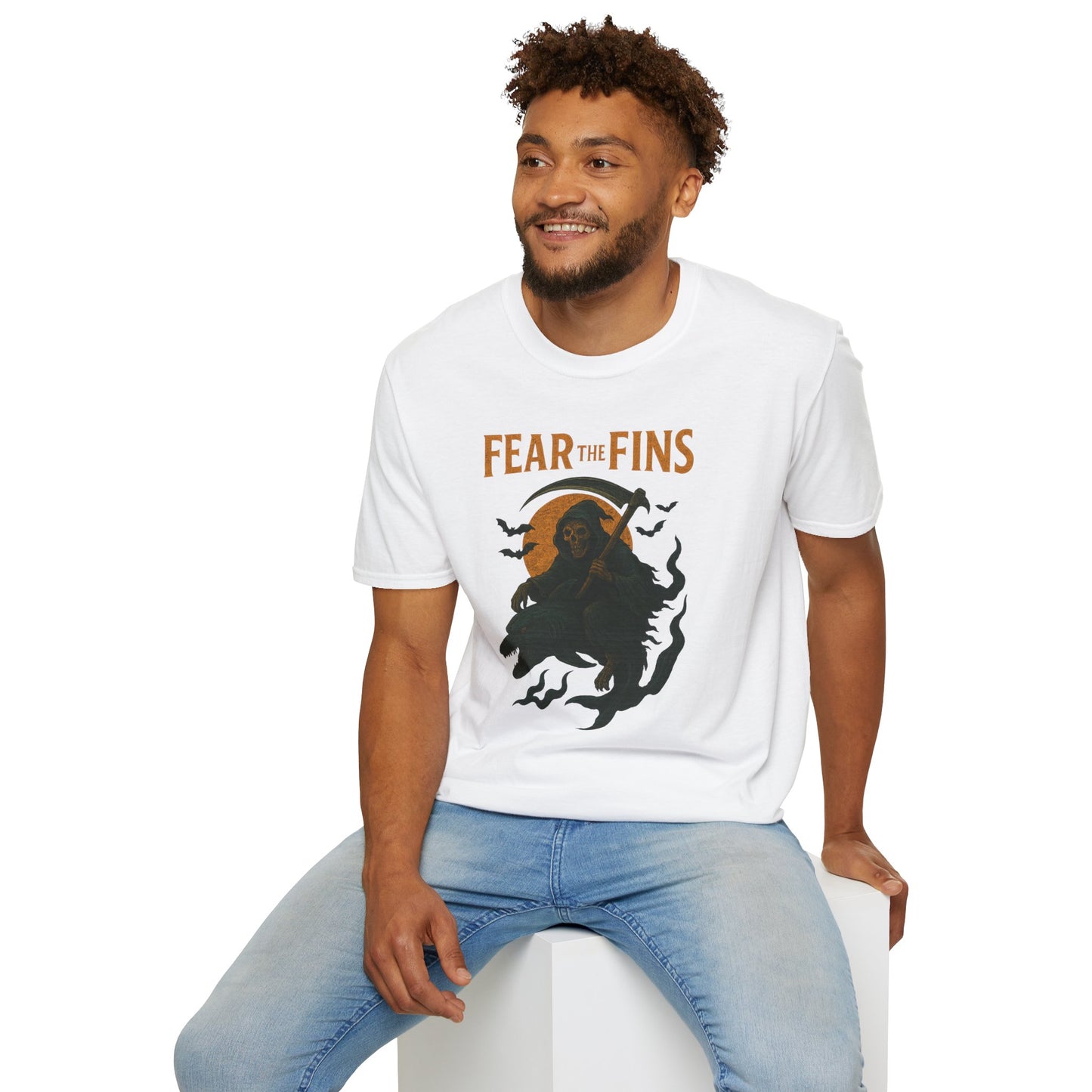 Miami Dolphins Halloween Unisex T-Shirt - Fear the Fins - Gifts for Ocean Lovers, Spooky Occasions, Casual Wear, Beach Parties, Horror Tee