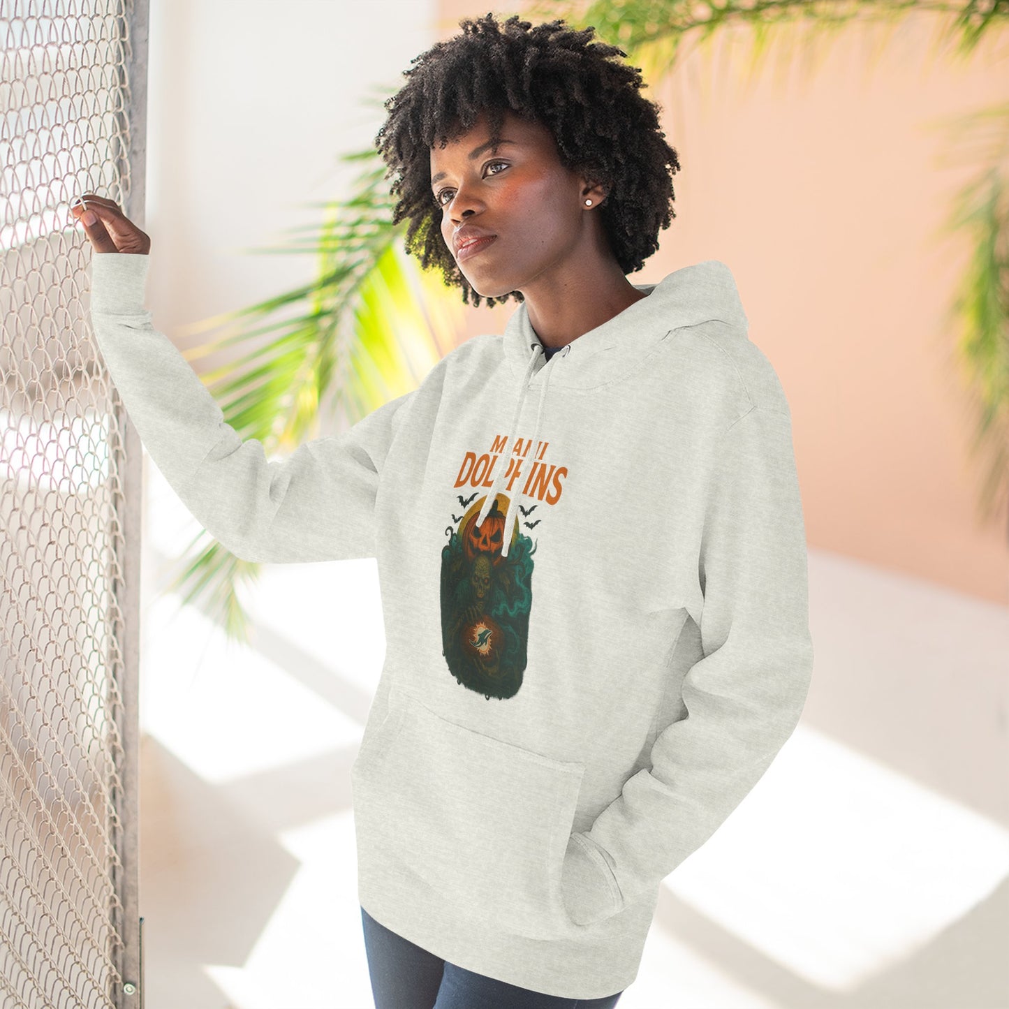 Halloween Cozy Dolphin Fleece Hoodie: Ocean Lovers, Casual Wear, Animal Lovers Gift, Beach Days, Relaxing at Home. Sea Life Graphic