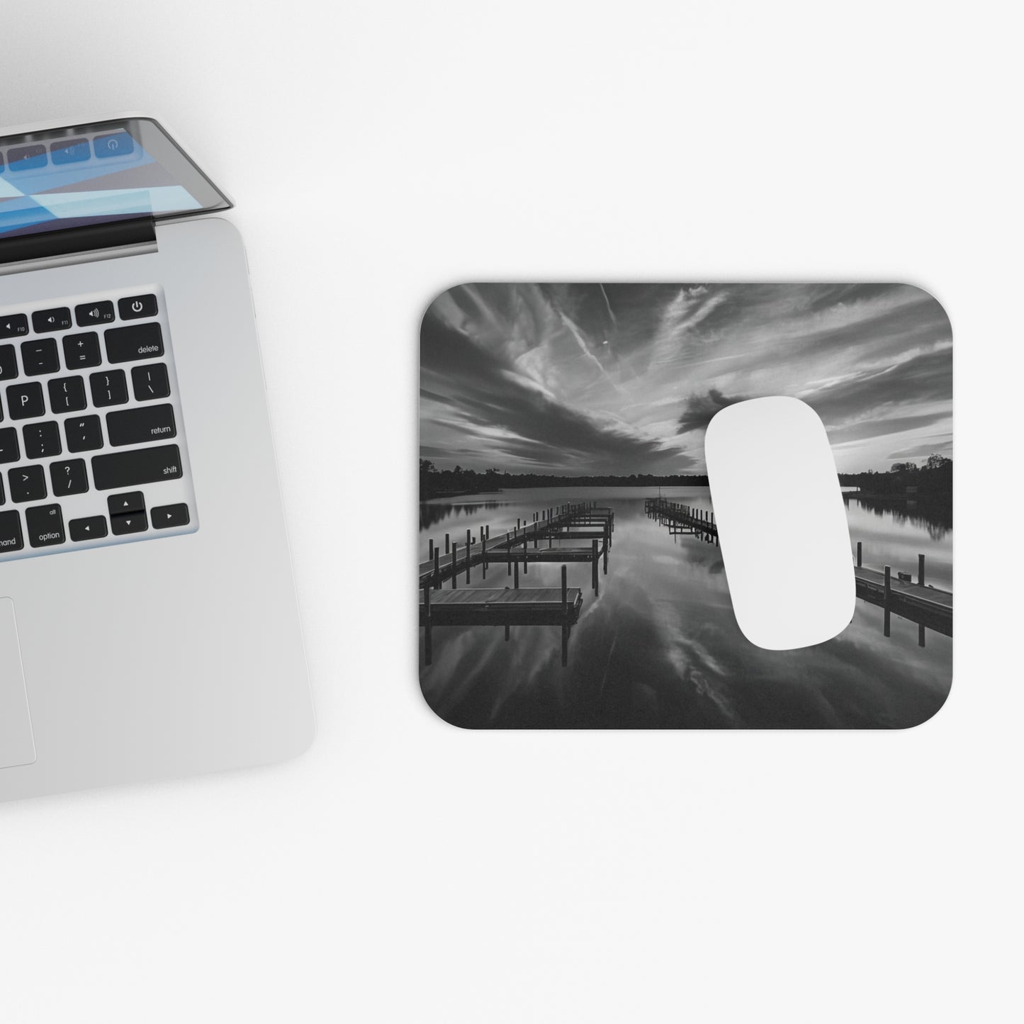 Rectangle Mouse Pad, Serene Waterfront View Desk Mat, Calming River Sunset Office Decor, Relaxing Nature Scene Mousepad