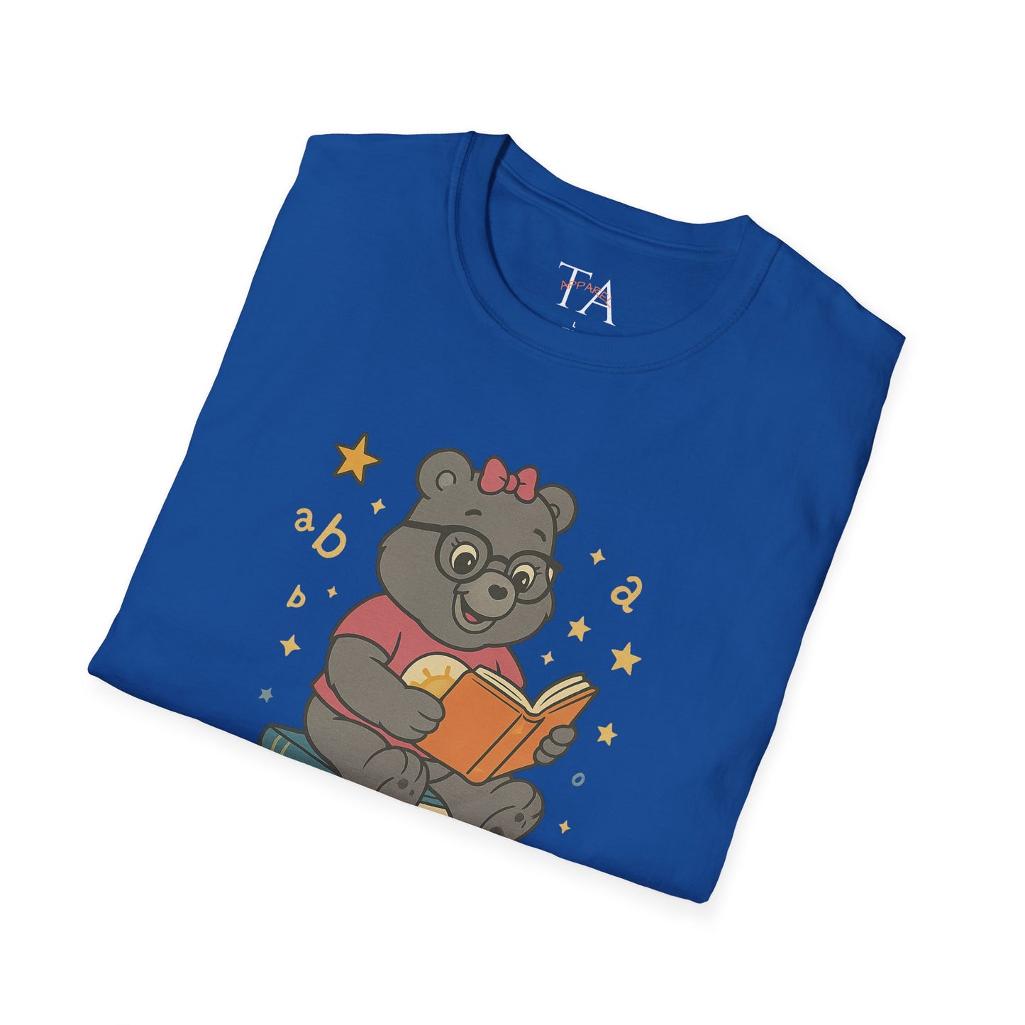 Carebear Jr Book Design Unisex Softstyle T-Shirt, Kids Graphic Tee, Children Reading Shirt, Cute Bear Illustration Top, Retro Style Apparel