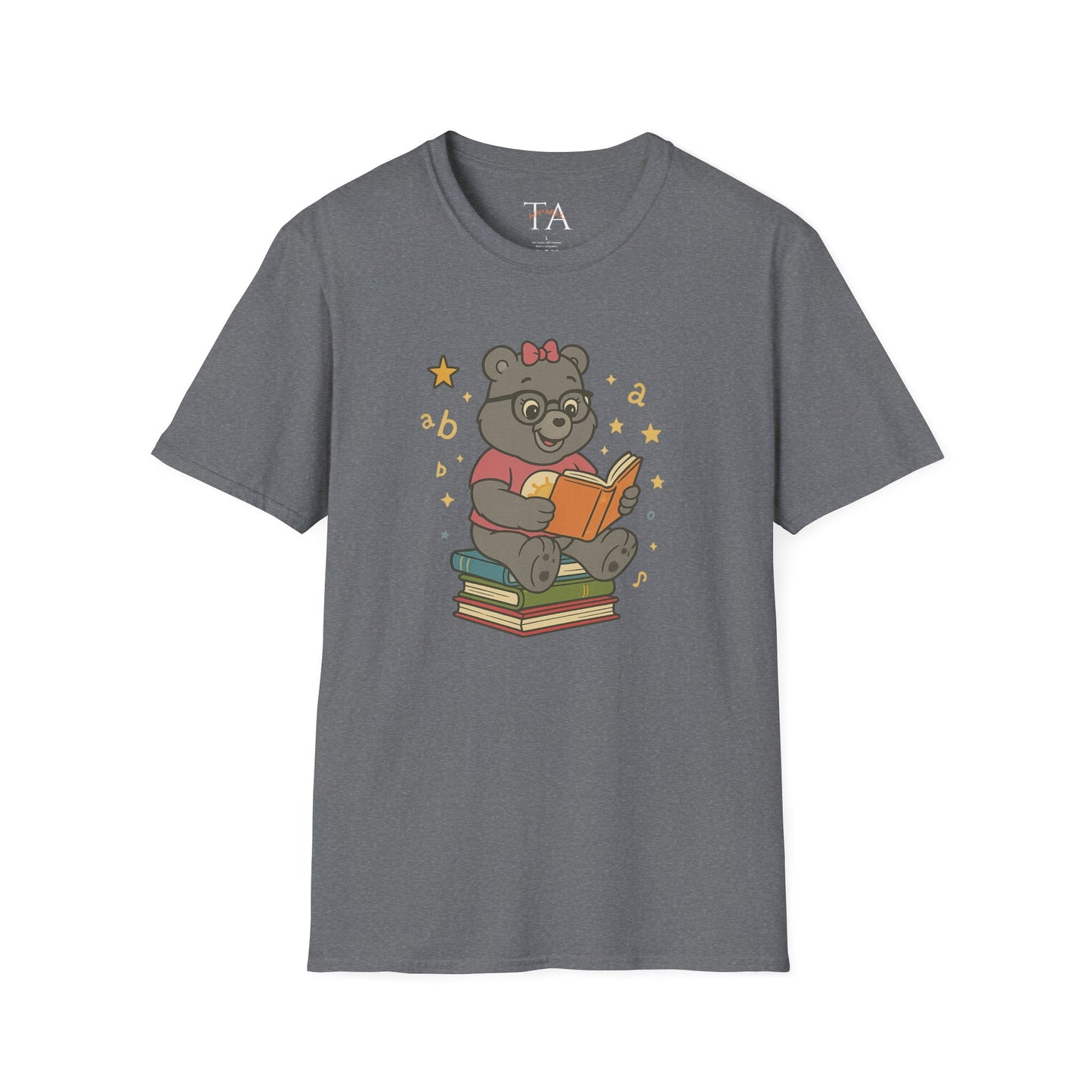 Carebear Jr Book Design Unisex Softstyle T-Shirt, Kids Graphic Tee, Children Reading Shirt, Cute Bear Illustration Top, Retro Style Apparel