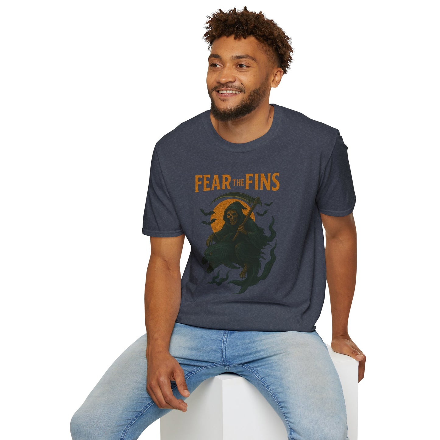 Miami Dolphins Halloween Unisex T-Shirt - Fear the Fins - Gifts for Ocean Lovers, Spooky Occasions, Casual Wear, Beach Parties, Horror Tee