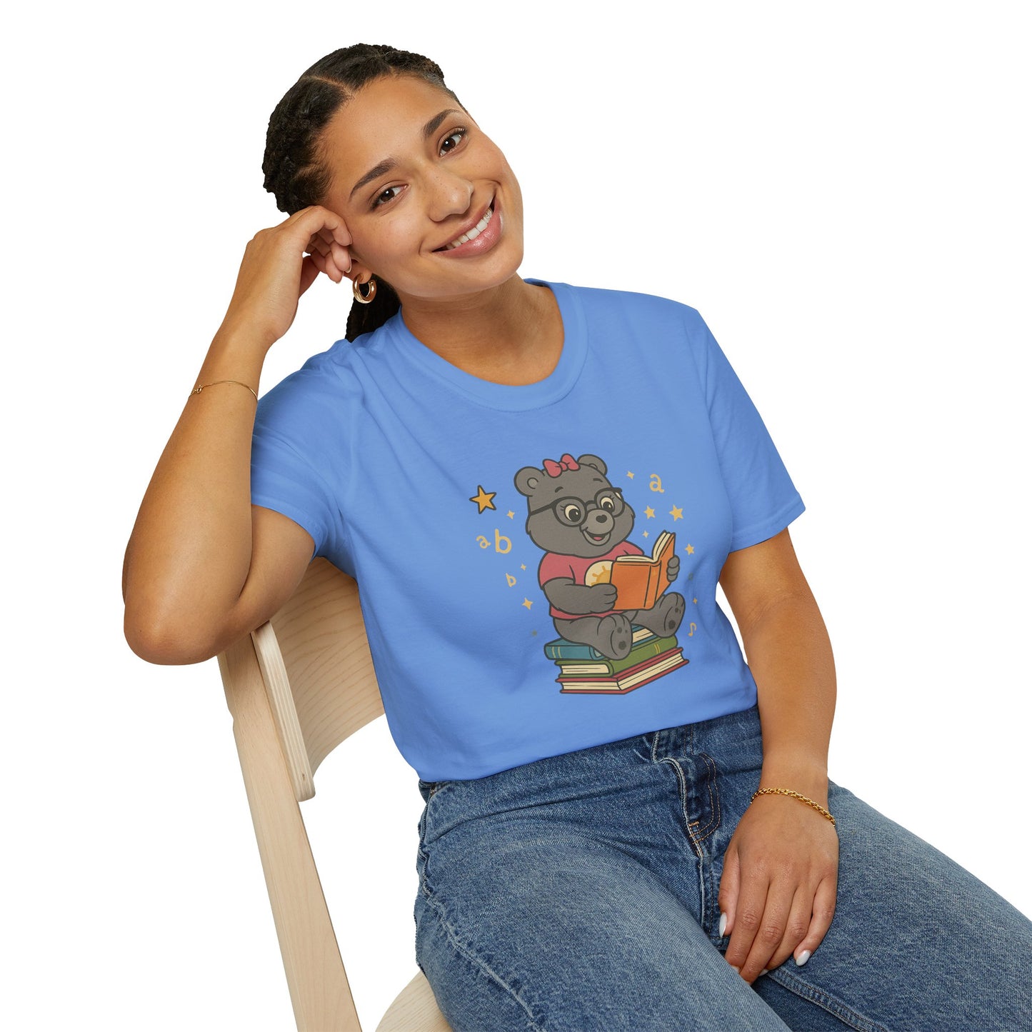 Carebear Jr Book Design Unisex Softstyle T-Shirt, Kids Graphic Tee, Children Reading Shirt, Cute Bear Illustration Top, Retro Style Apparel