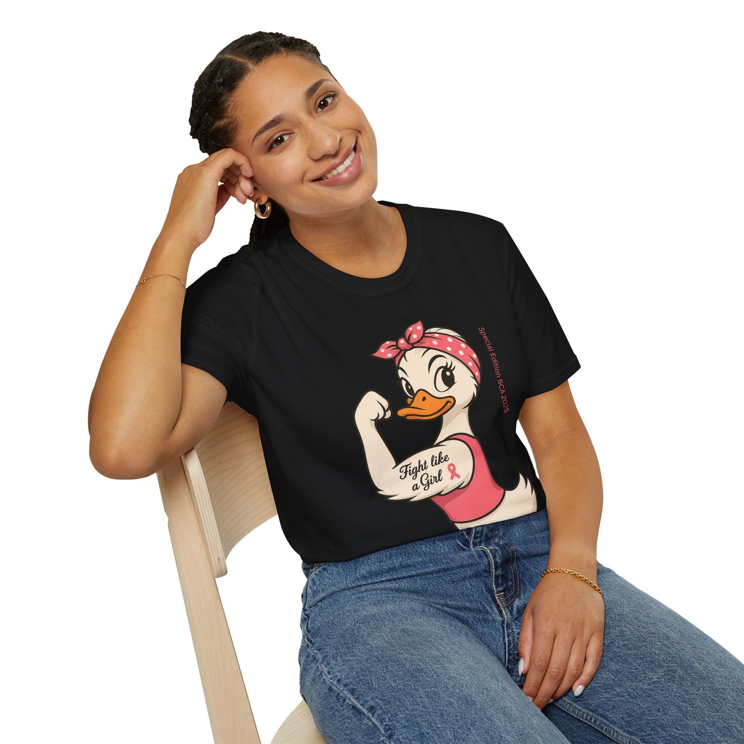 Breast Cancer Awareness Fight Like a Girl Duck T-Shirt, Rosie the Riveter Duck Empowerment Tee, Gift for Her, Feminist Apparel, Cute Graphic