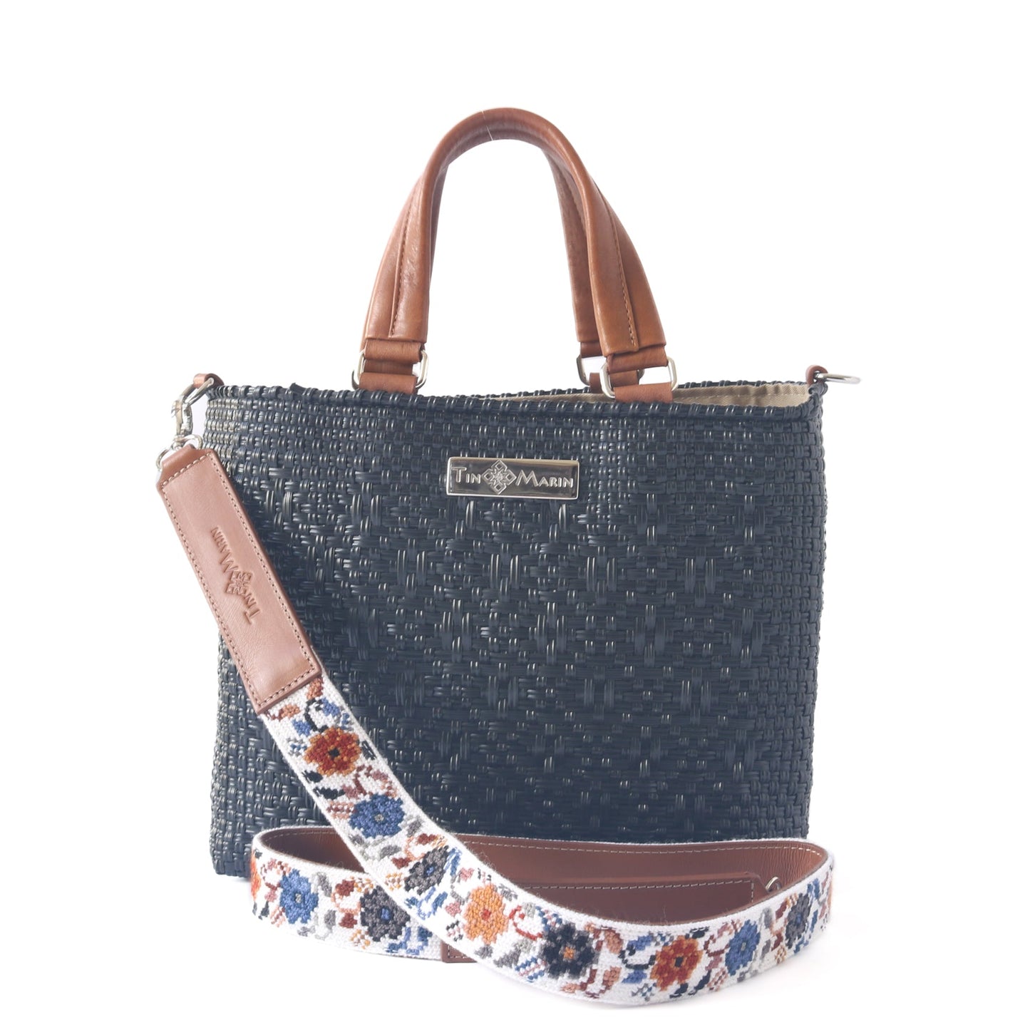 Tin Marin - All Black Medium Woven Crossbody Drawstring Bag