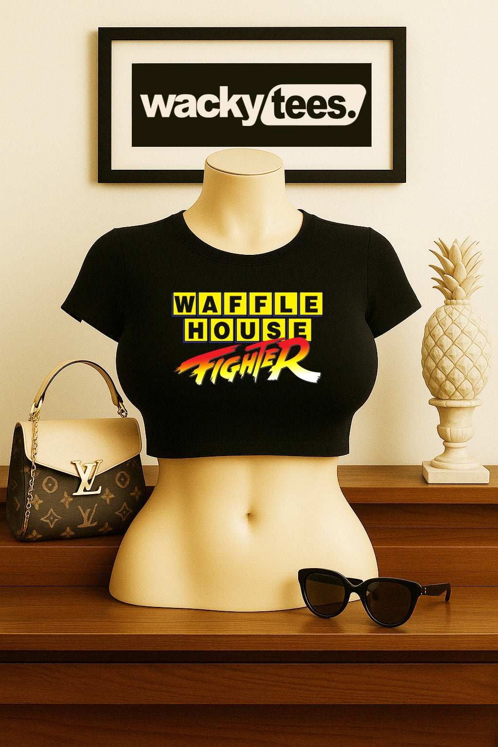 Waffle House Fighter Funny Fight Crew Graphic Tee Shirt