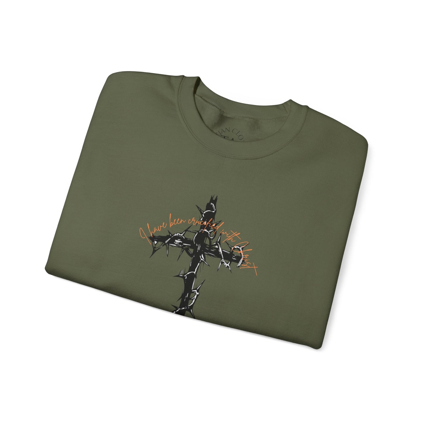 Faith Inspired Crewneck Sweatshirt Barbed Cross Design with Galatians 2:20