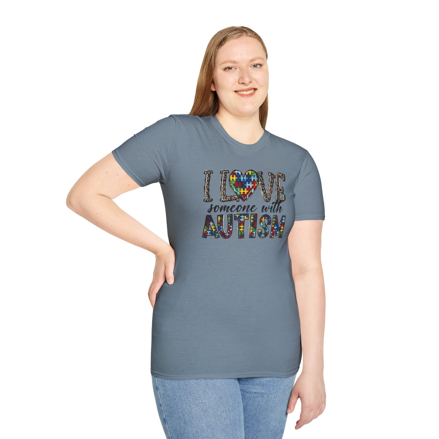 Autism Awareness Unisex T-Shirt - I Love Someone with Autism Design
