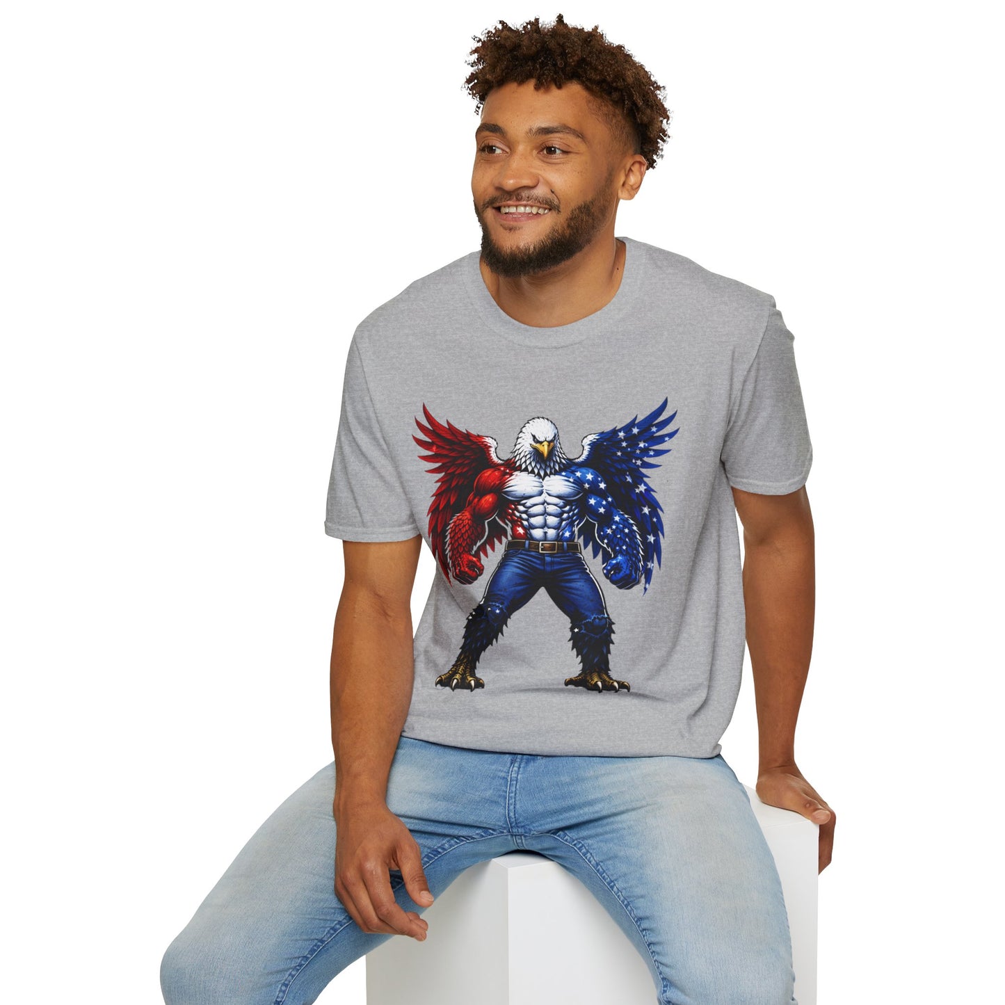 Birdmanzilla Patriotic Muscular Eagle T-Shirt | Red White Blue Winged Eagle Graphic