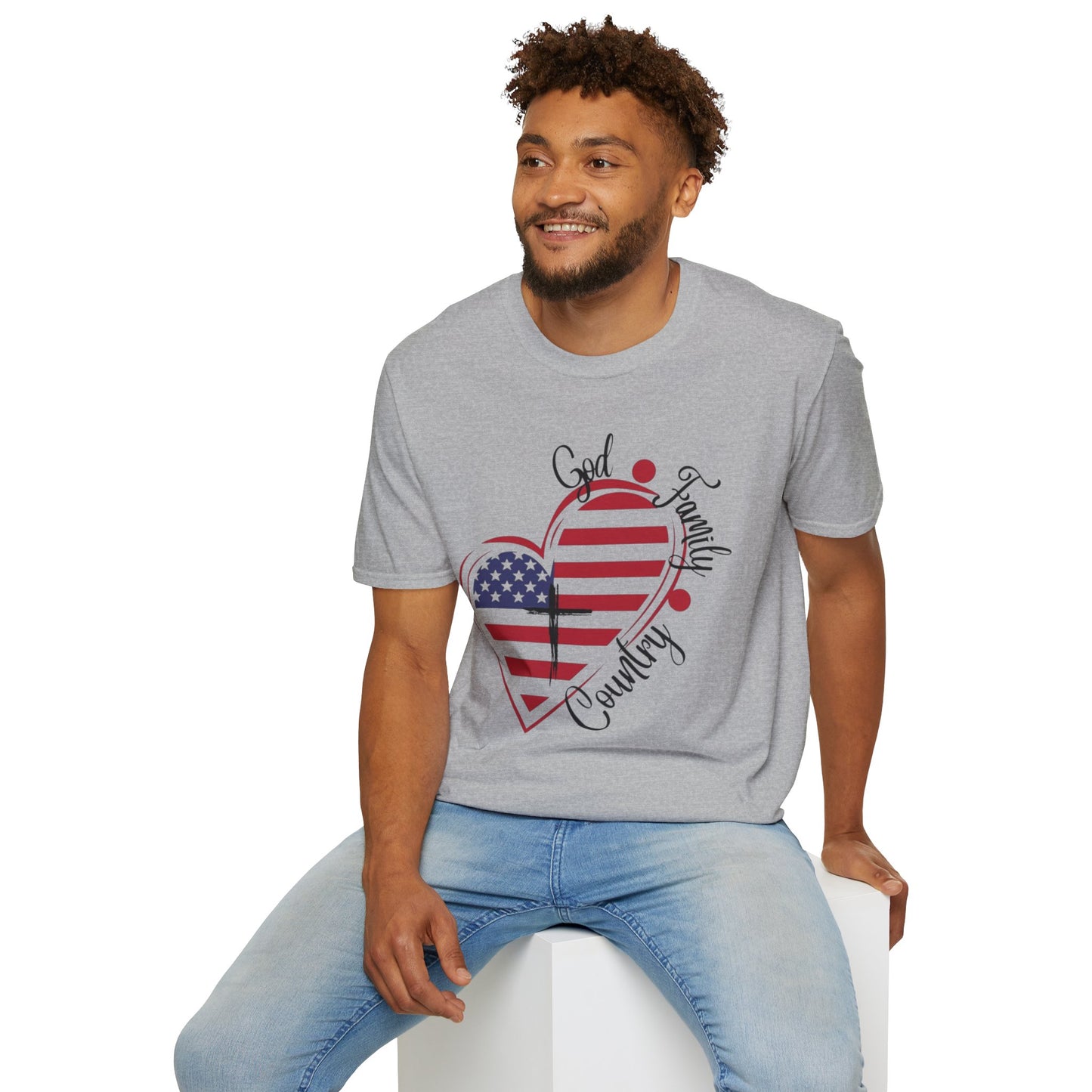 Patriotic Heart T-Shirt — "God Family Country" USA Flag Graphic