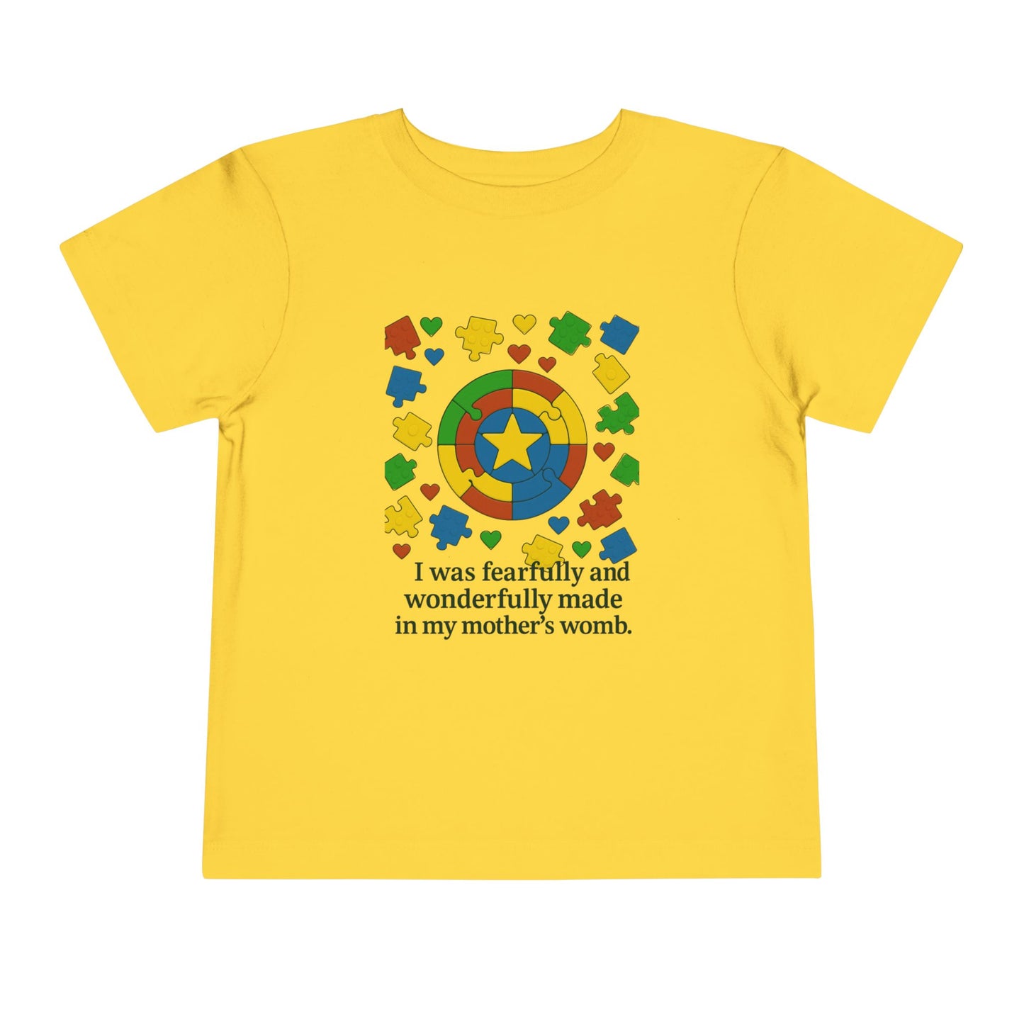 Autism Inspirational Tee - 'Fearfully and Wonderfully Made' - Toddler T-Shirt -  Cute Gift for Kids, Baby Shower, Religious Celebrations