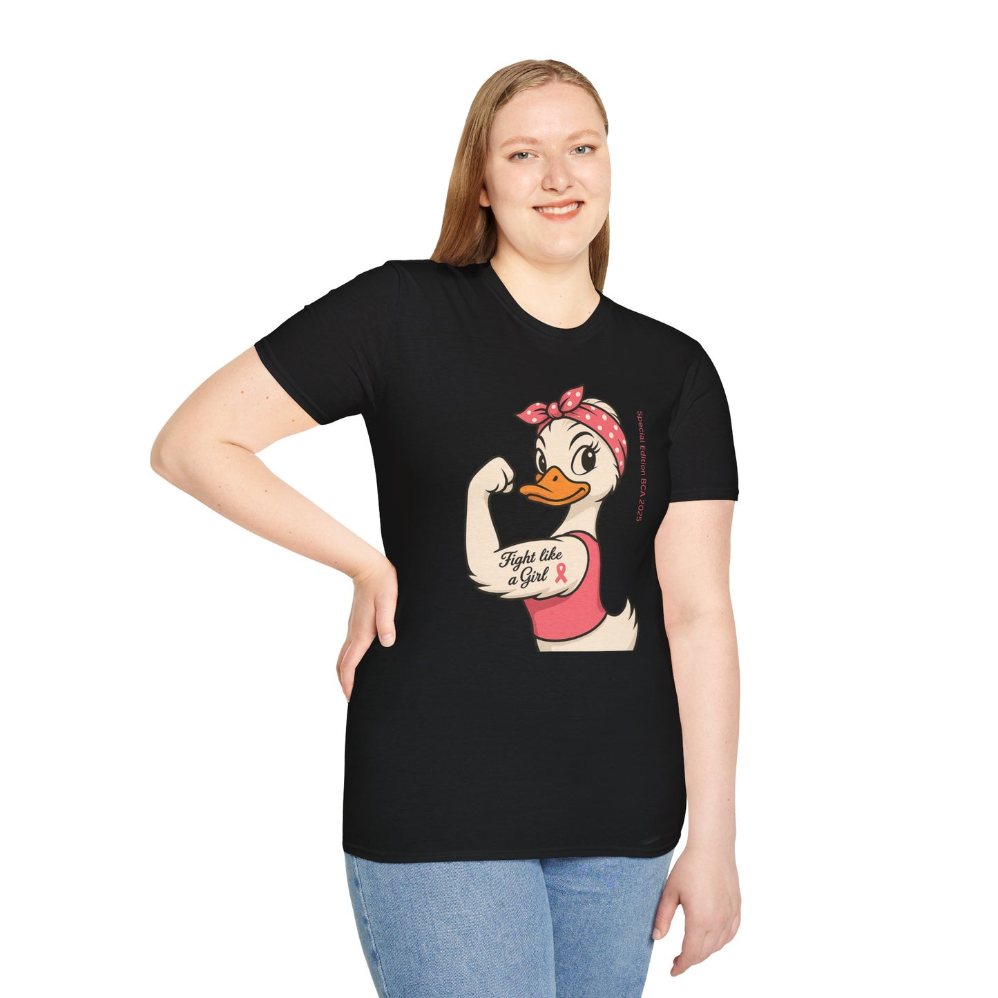Breast Cancer Awareness Fight Like a Girl Duck T-Shirt, Rosie the Riveter Duck Empowerment Tee, Gift for Her, Feminist Apparel, Cute Graphic