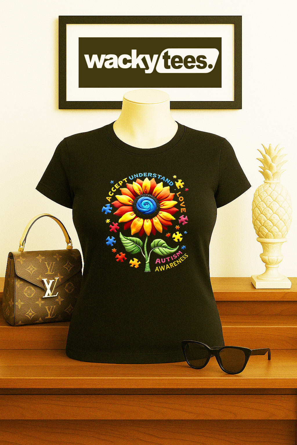 Accept Understand Love Autism Awareness Sunflower Graphic Tee Shirt
