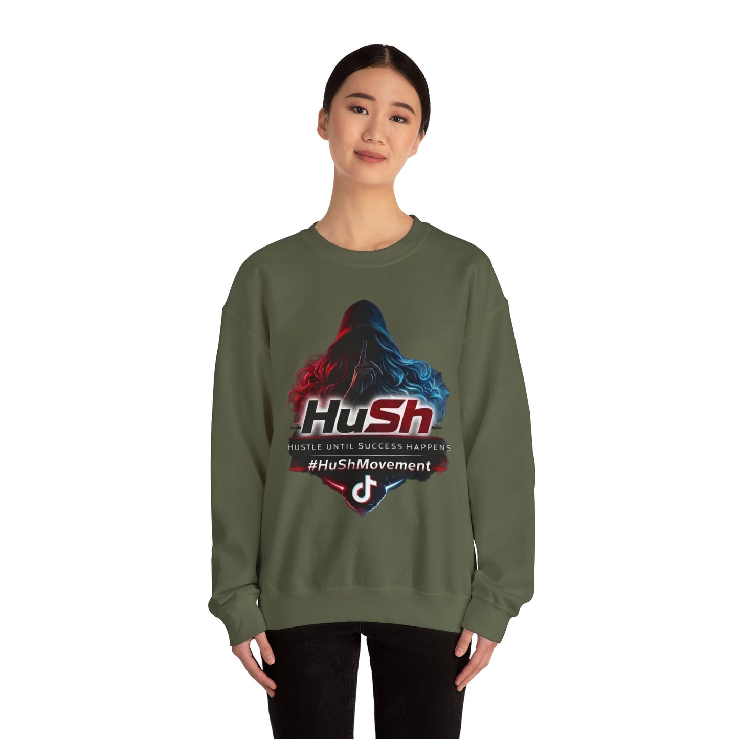 #HuSh Movement feminine Logo Crewneck Sweatshirt | TikTok Inspired Hooded Silhouette