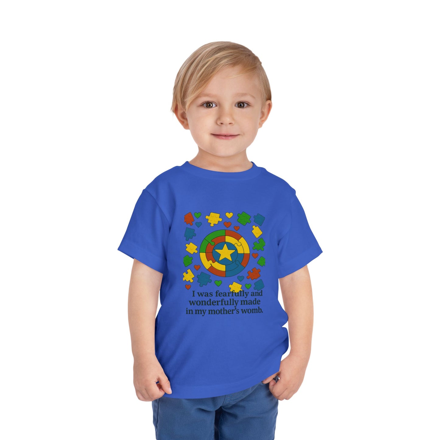 Autism Inspirational Tee - 'Fearfully and Wonderfully Made' - Toddler T-Shirt -  Cute Gift for Kids, Baby Shower, Religious Celebrations