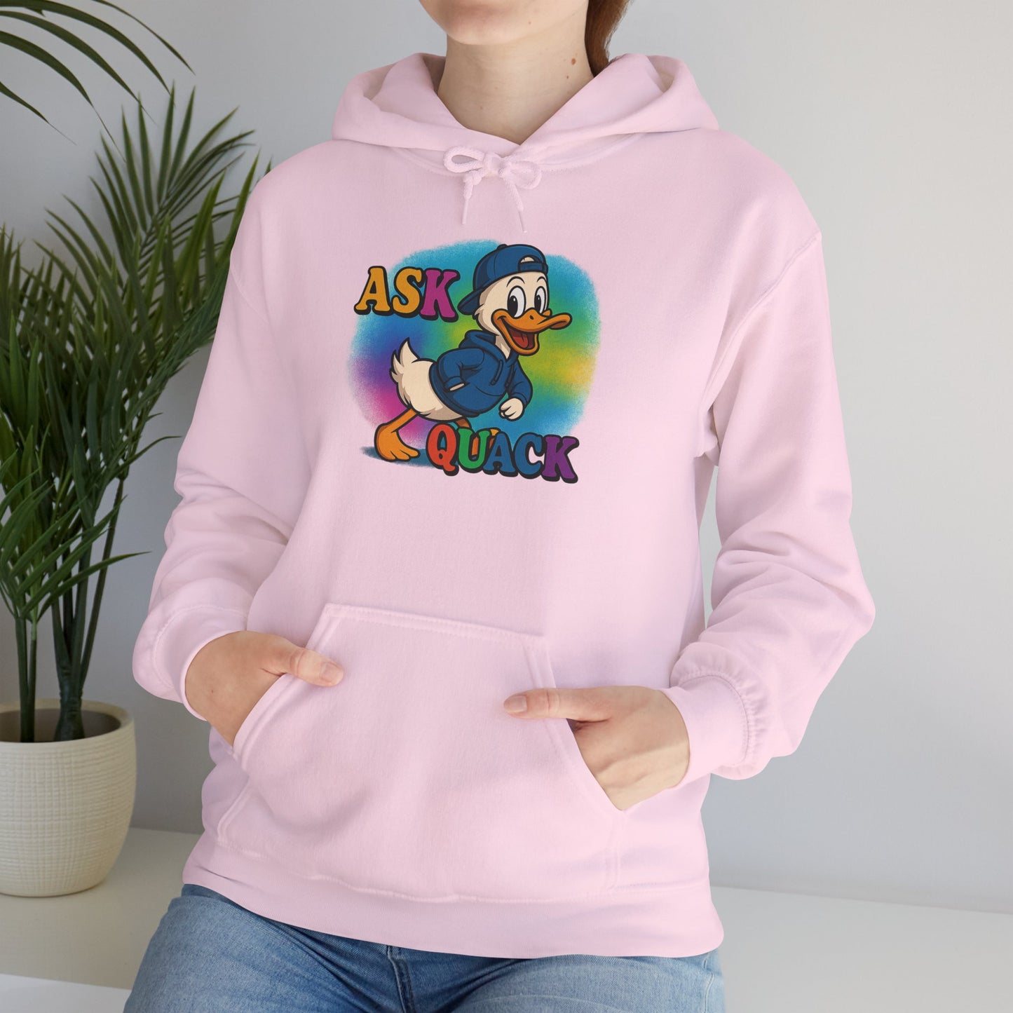 Askquack Male Duck Unisex Hoodie, Quirky Duck Design Sweatshirt, Novelty Animal Jumper, Humorous Duck Apparel, Unique Hooded Top