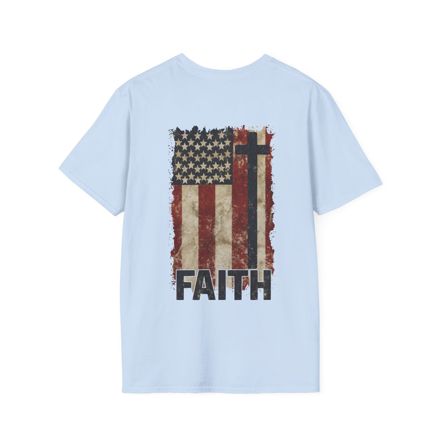 Faith-Inspired Unisex Softstyle T-Shirt, Vintage American Flag Tee, Inspirational Faith Shirt, Christian Apparel, Gifts for Believers