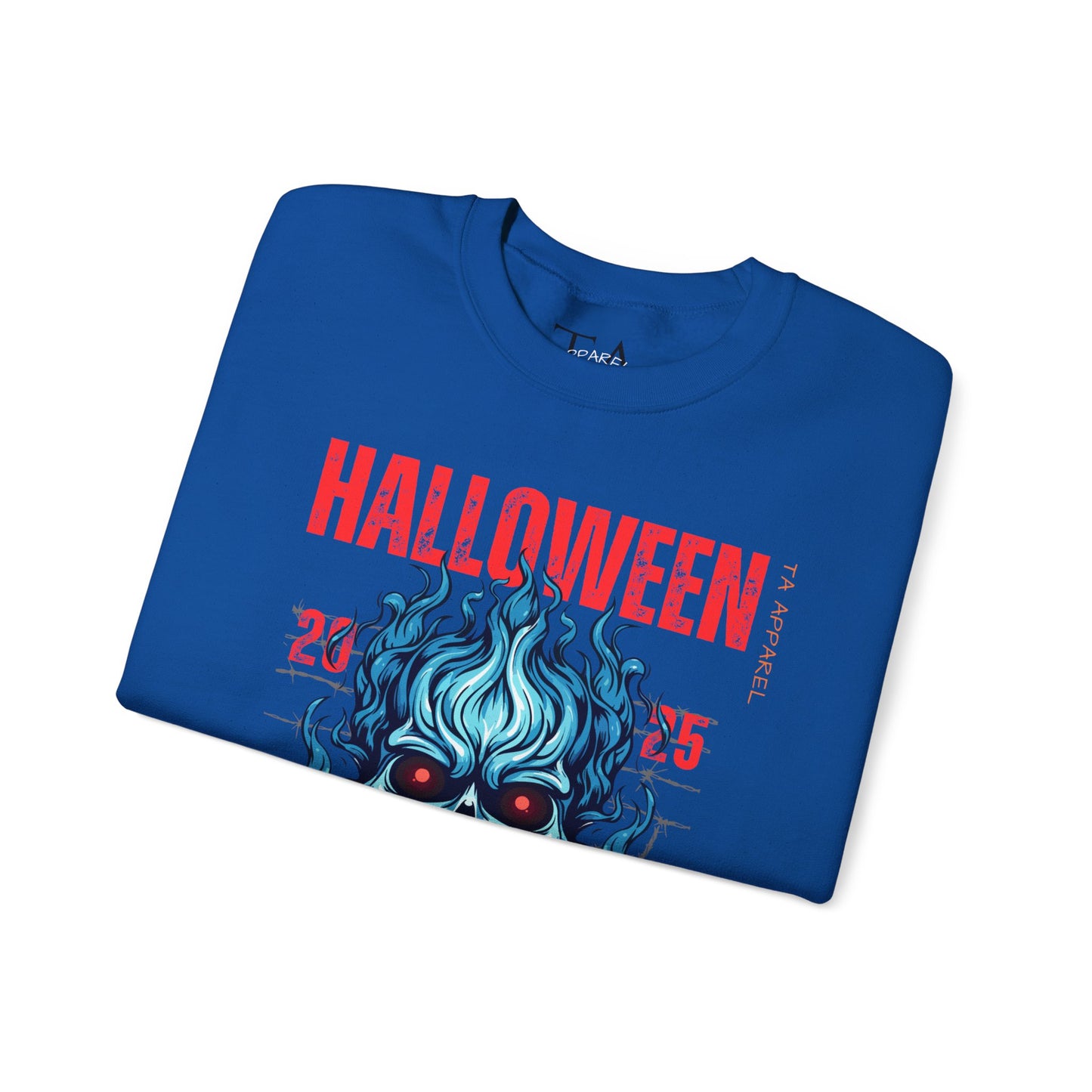 Halloween Fire Skull Sweatshirt, Unisex Crewneck for Fall, Spooky Season Apparel, Gift for Halloween Lovers, Cozy Awareness Top