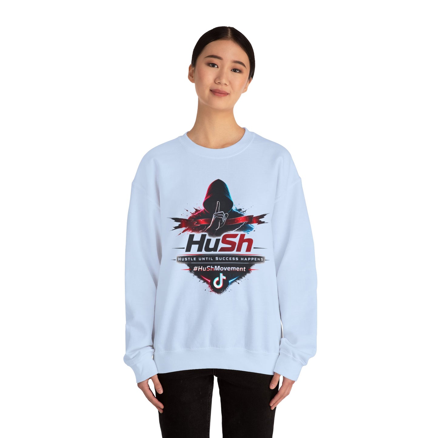 #HuSh Unisex Heavy Blend™ Crewneck Sweatshirt  | Hustle Until Success Happens, #HuShMovement TikTok Logo