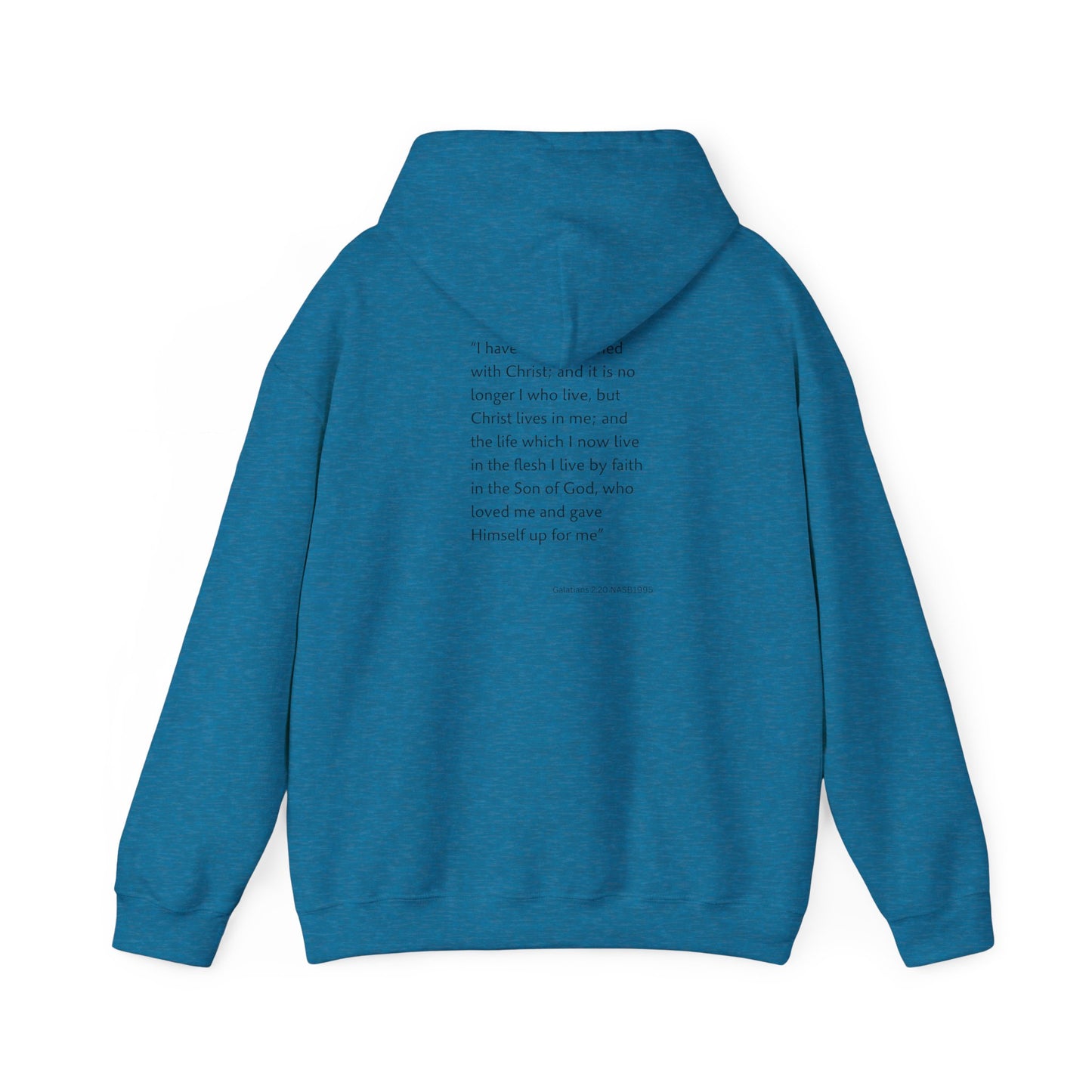 Faith Inspired Christian Cross with Thorns on Front and Galatians 2:20 on back Hooded Sweatshirt