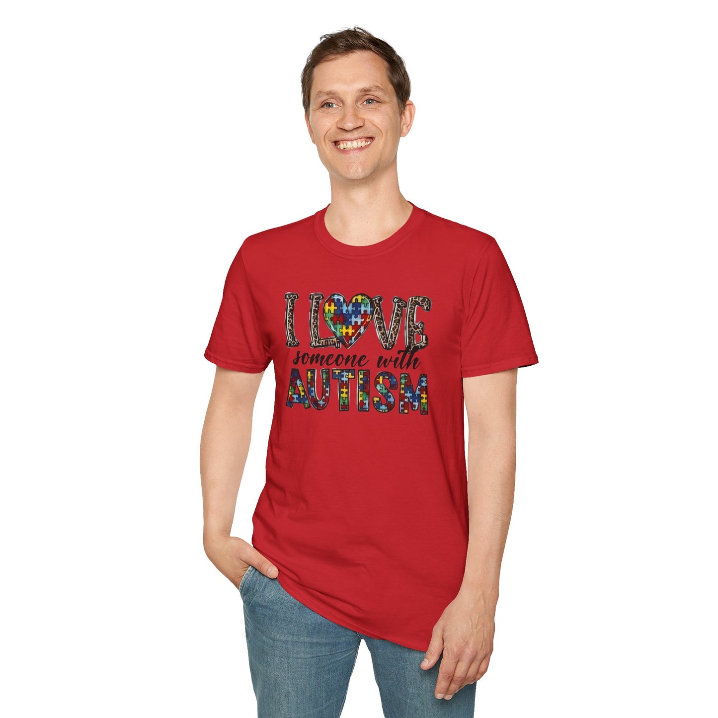 Autism Awareness Unisex T-Shirt - I Love Someone with Autism Design