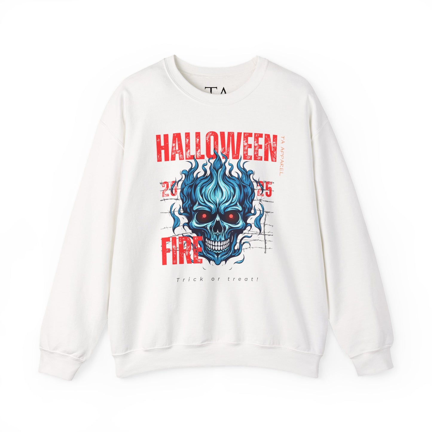 Halloween Fire Skull Sweatshirt, Unisex Crewneck for Fall, Spooky Season Apparel, Gift for Halloween Lovers, Cozy Awareness Top