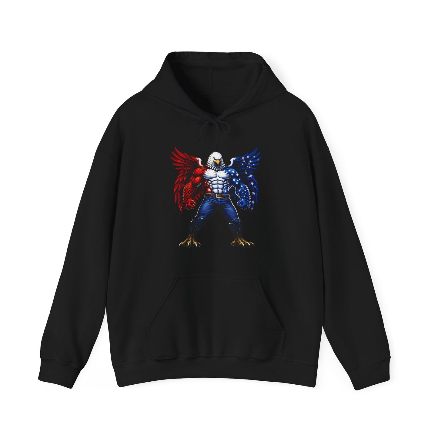Birdmanzilla Patriotic Eagle Warrior Hoodie | American Flag Wings, Bald Eagle Graphic