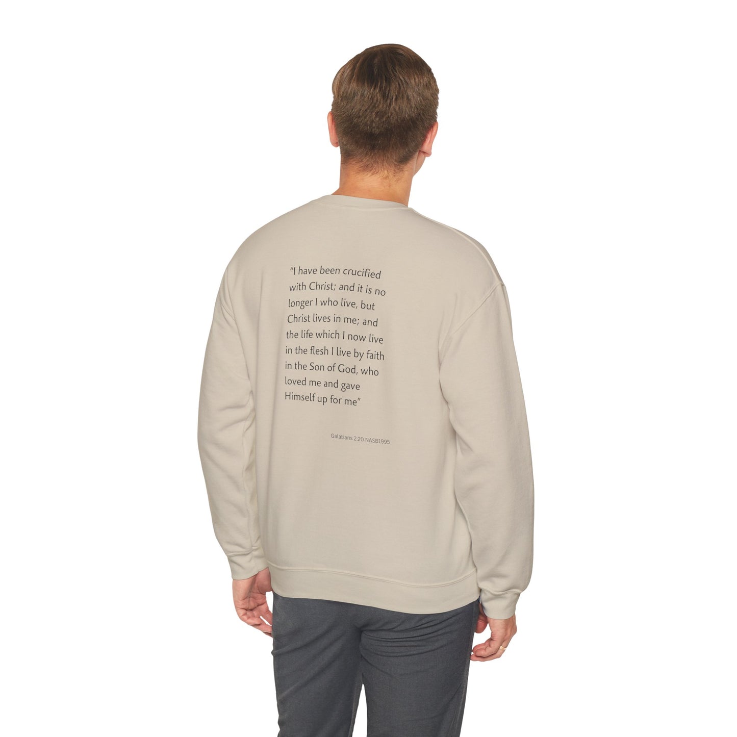Faith Inspired Crewneck Sweatshirt Barbed Cross Design with Galatians 2:20