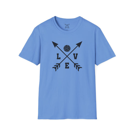 Love Volleyball Unisex T-Shirt | Sporty Tee, Gift for Athletes, Casual Wear, Heart and Arrow Design, Game Day Shirt