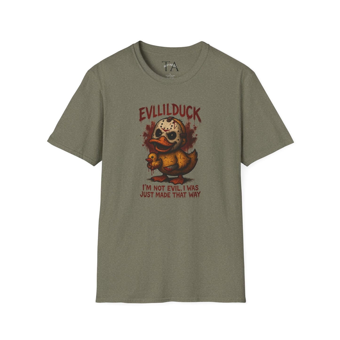 EVLLILDUCK Funny Graphic T-Shirt, Cute Duck Shirt, Unisex Softstyle Tee, Gift for Kids, Funny Quirky T-Shirt, Casual Wear, Halloween Apparel