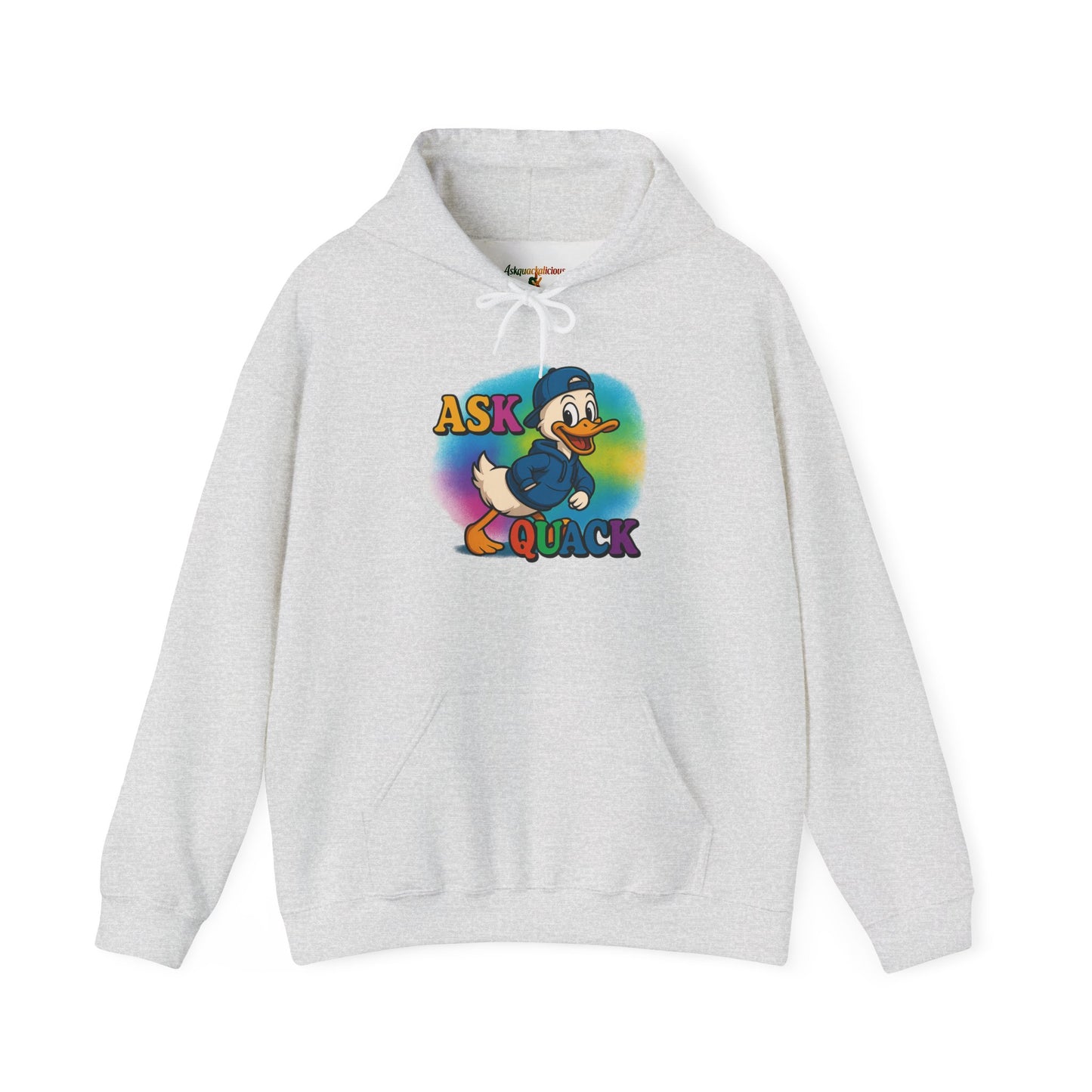 Askquack Male Duck Unisex Hoodie, Quirky Duck Design Sweatshirt, Novelty Animal Jumper, Humorous Duck Apparel, Unique Hooded Top