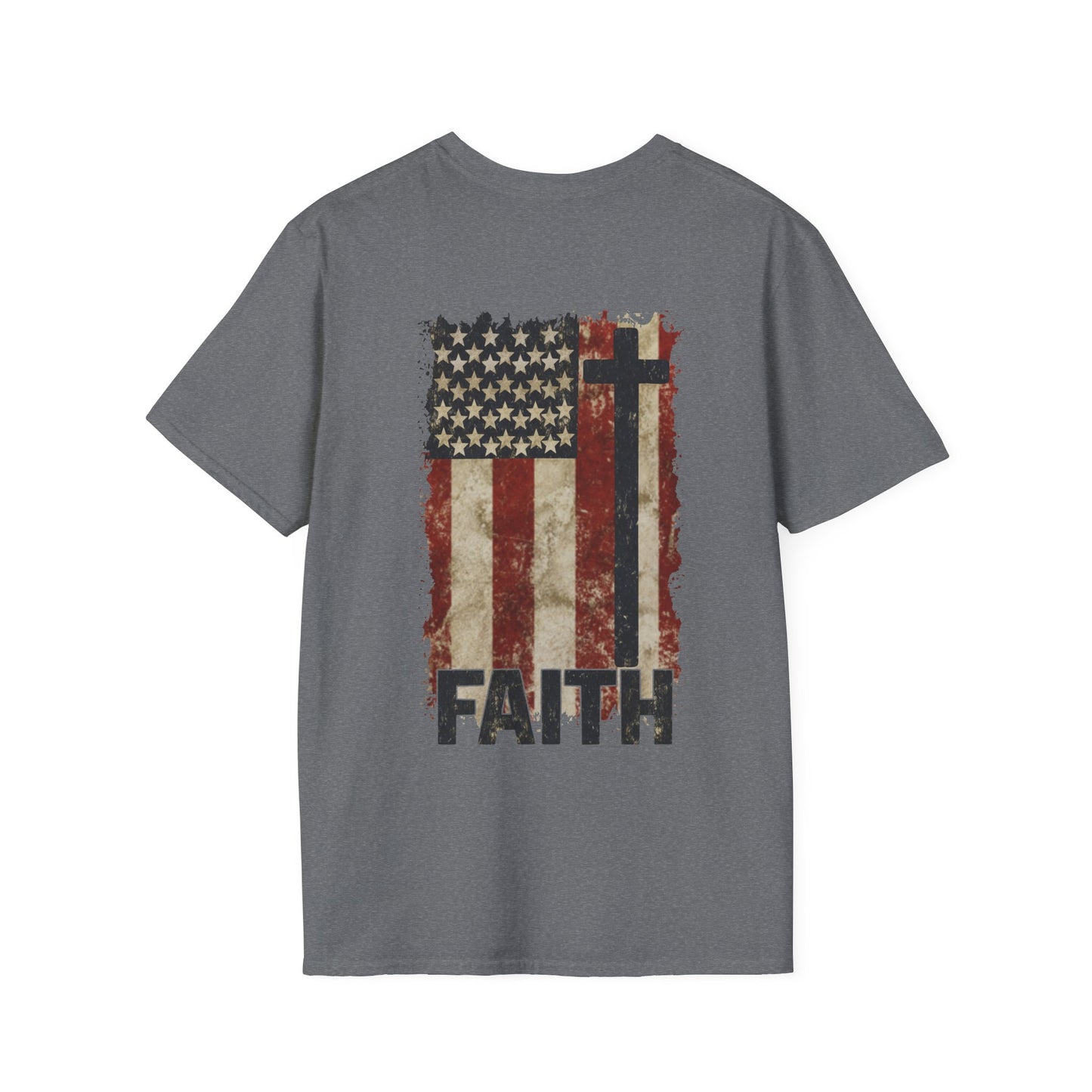 Faith-Inspired Unisex Softstyle T-Shirt, Vintage American Flag Tee, Inspirational Faith Shirt, Christian Apparel, Gifts for Believers
