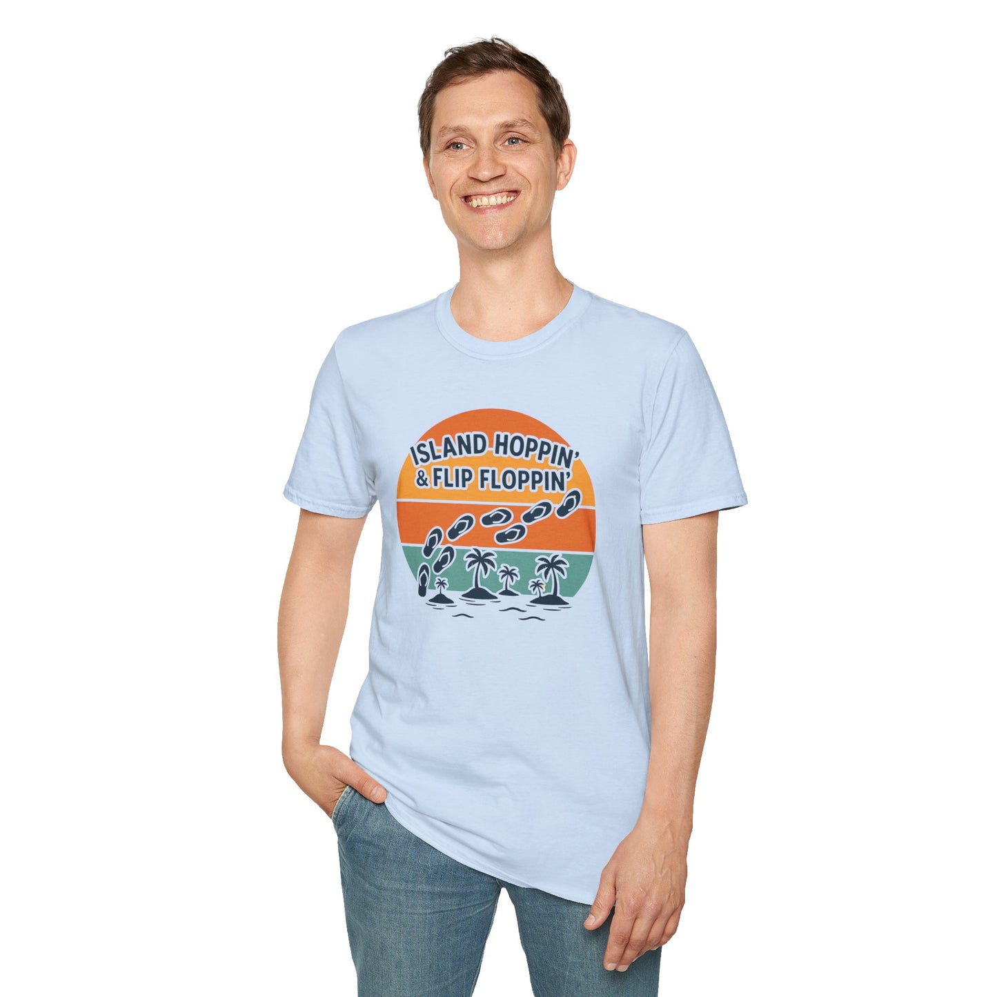 Island Hoppin' Flip Floppin' Unisex Softstyle T-Shirt, Beach T-Shirt, Vacation Apparel, Summer Wear, Casual T-Shirt, Graphic Tee