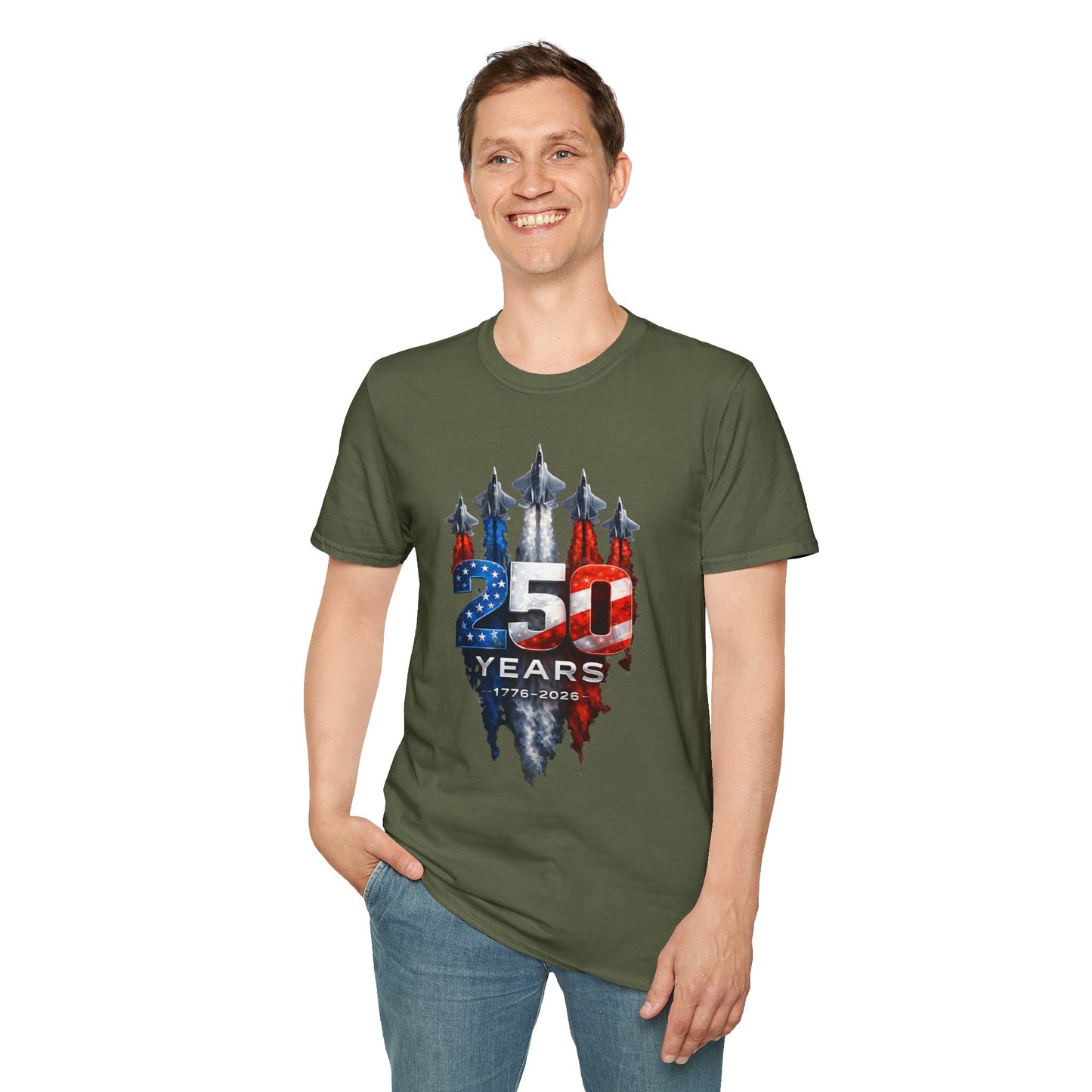 25th Anniversary USA T-Shirt — Patriotic Jet Formation USA Flag Design