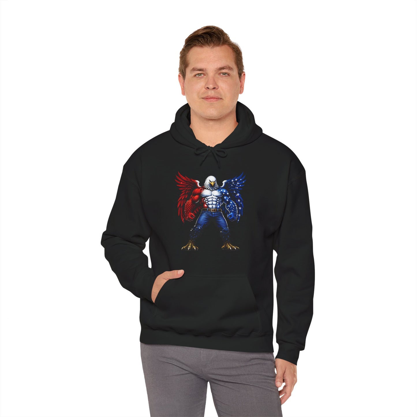 Birdmanzilla Patriotic Eagle Warrior Hoodie | American Flag Wings, Bald Eagle Graphic
