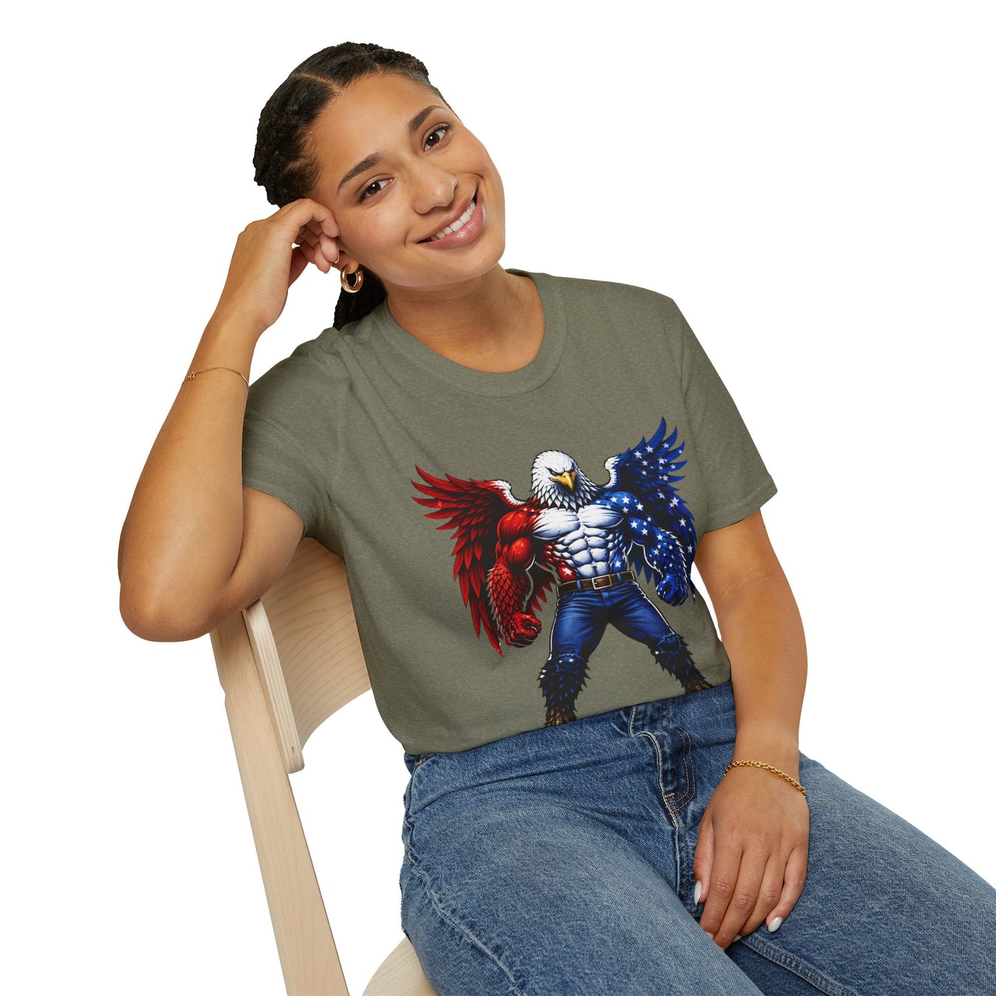 Birdmanzilla Patriotic Muscular Eagle T-Shirt | Red White Blue Winged Eagle Graphic