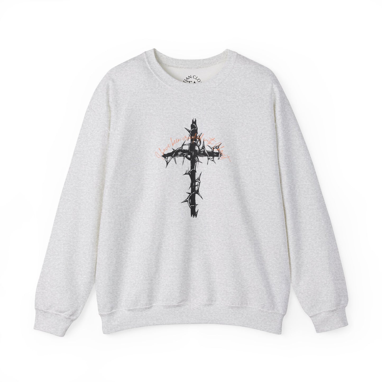 Faith Inspired Crewneck Sweatshirt Barbed Cross Design with Galatians 2:20