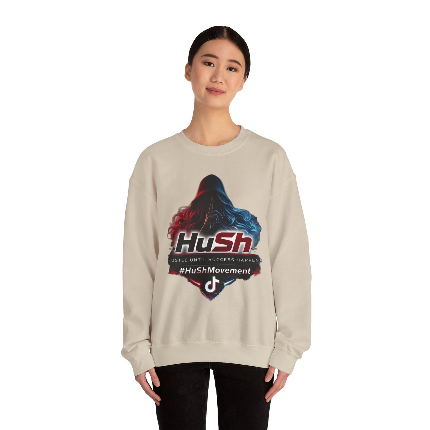 #HuSh Movement feminine Logo Crewneck Sweatshirt | TikTok Inspired Hooded Silhouette