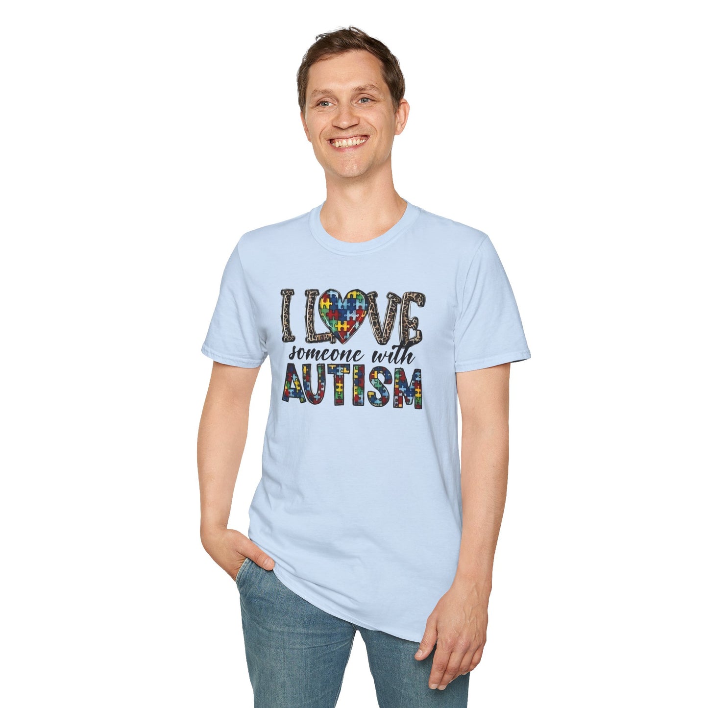 Autism Awareness Unisex T-Shirt - I Love Someone with Autism Design